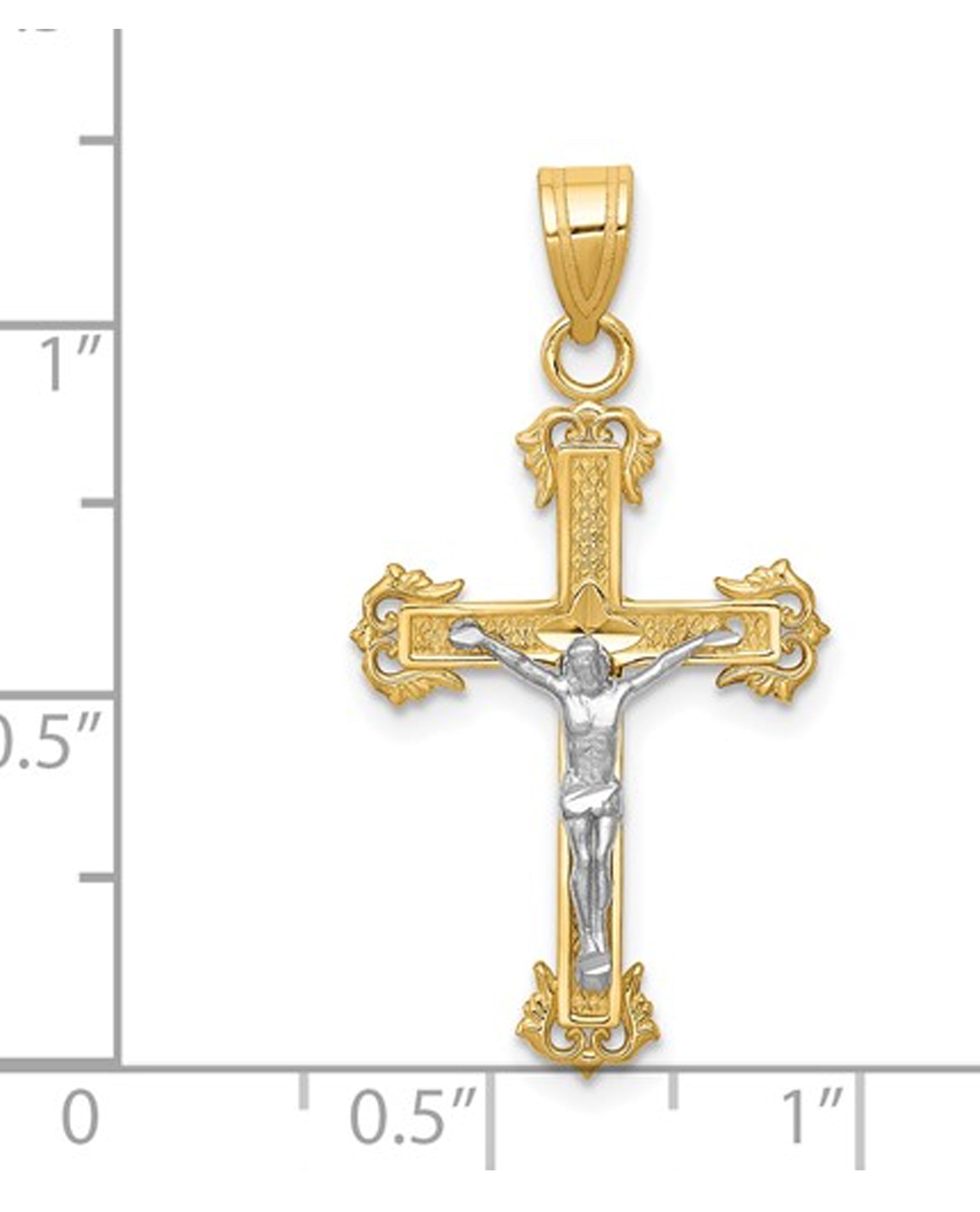 14K Gold Two-tone Crucifix Pendant
