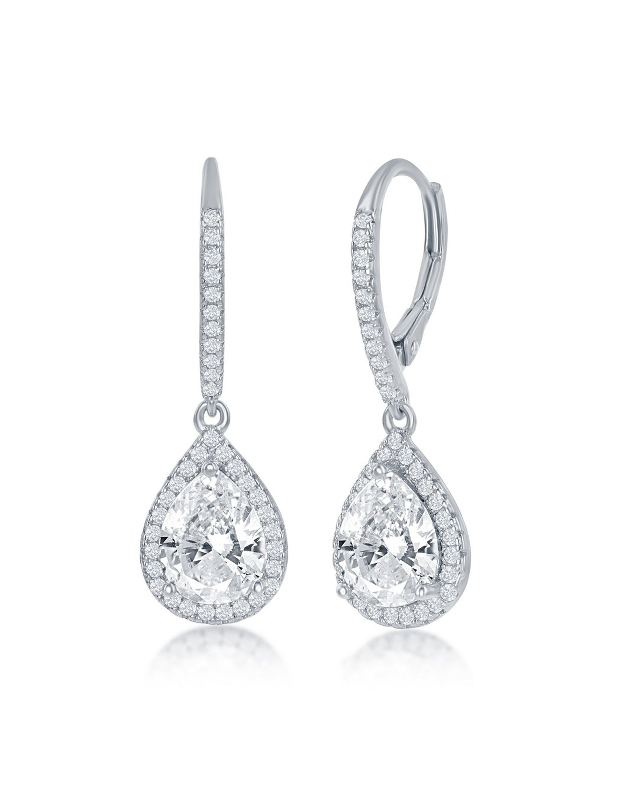 Sterling Silver Pear Shaped Halo Drop Earrings
