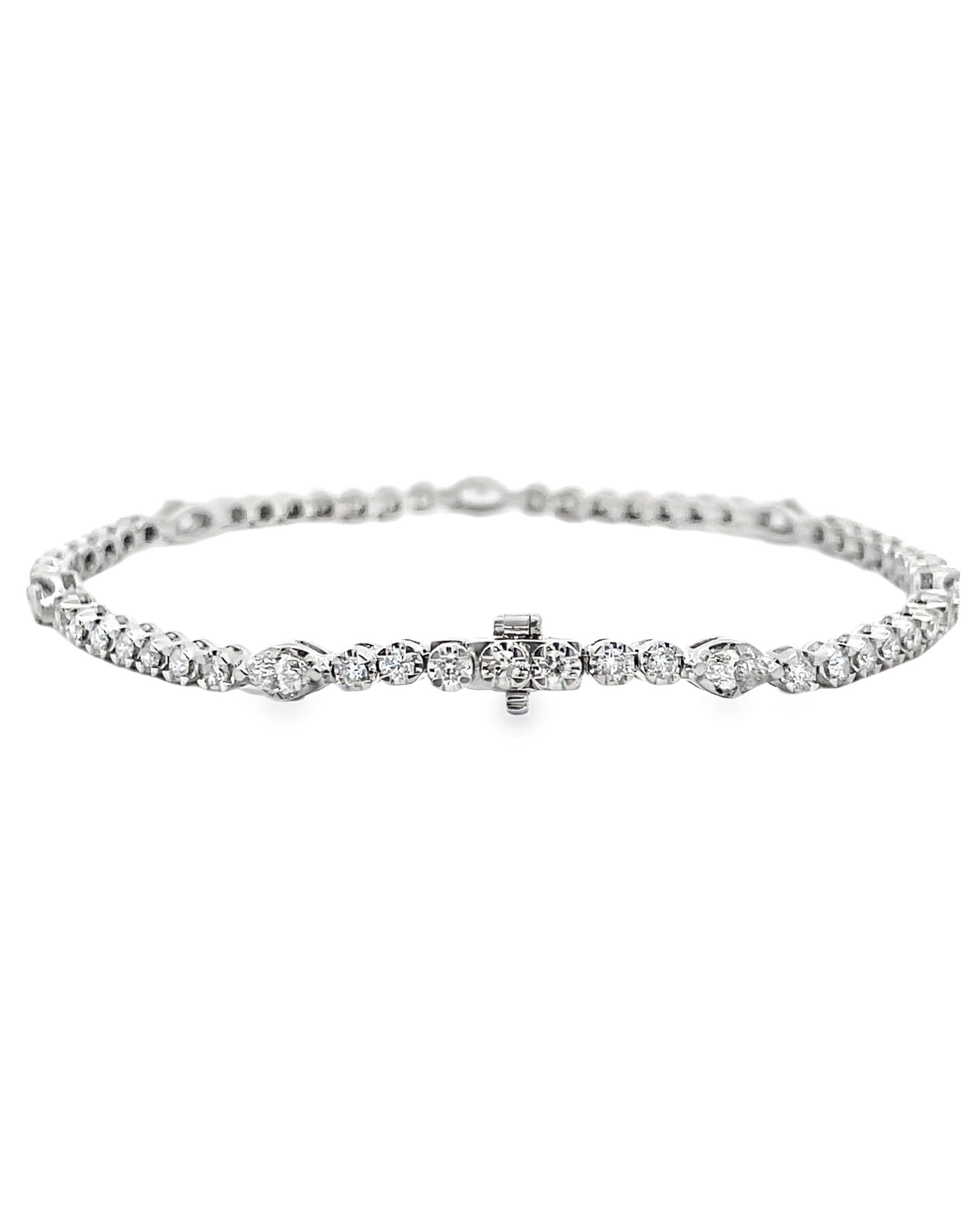 18K White Gold Marquise & Round Diamond Bracelet