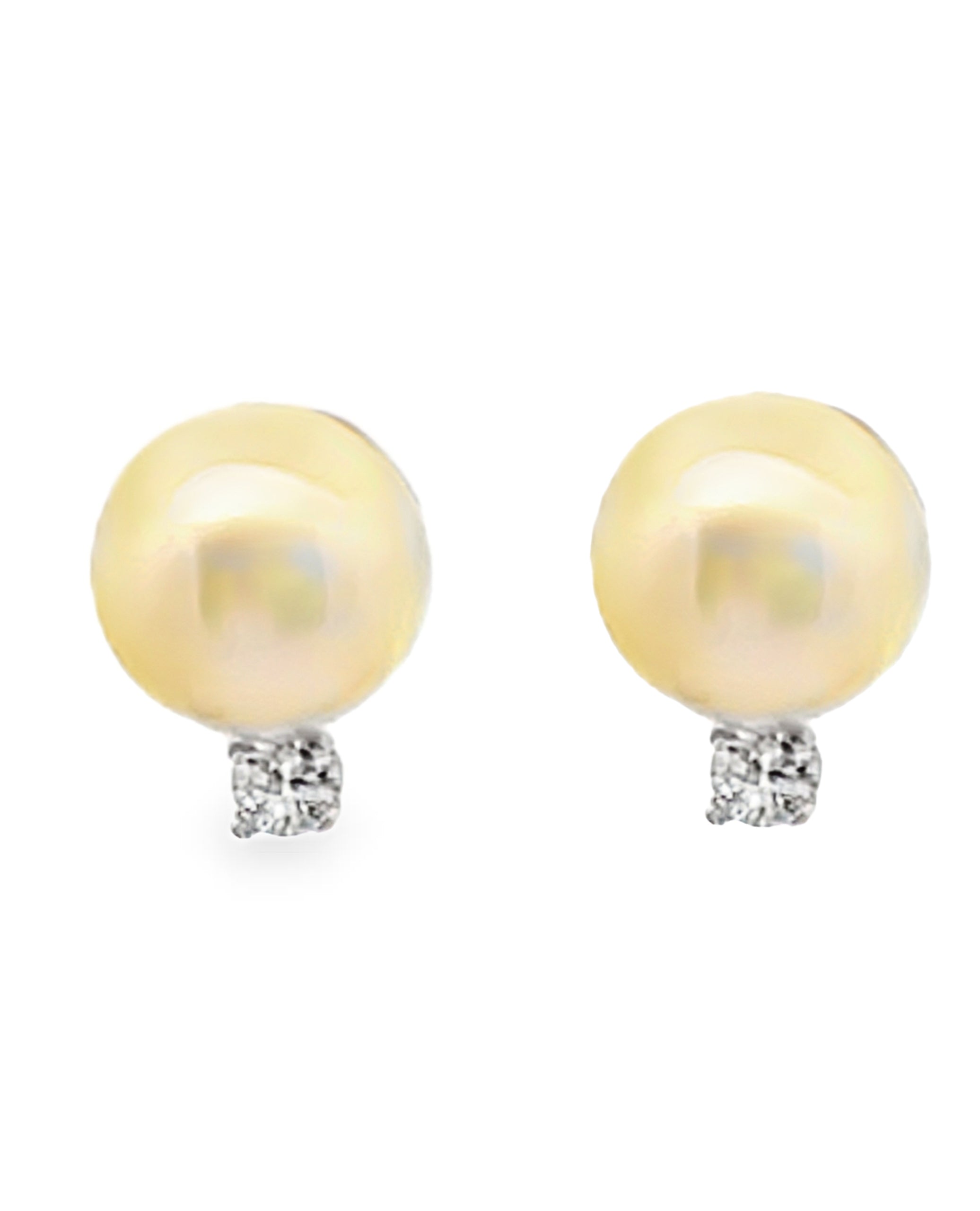 Pair of 14K White Gold Cultured Pearl Stud Earrings with Diamonds