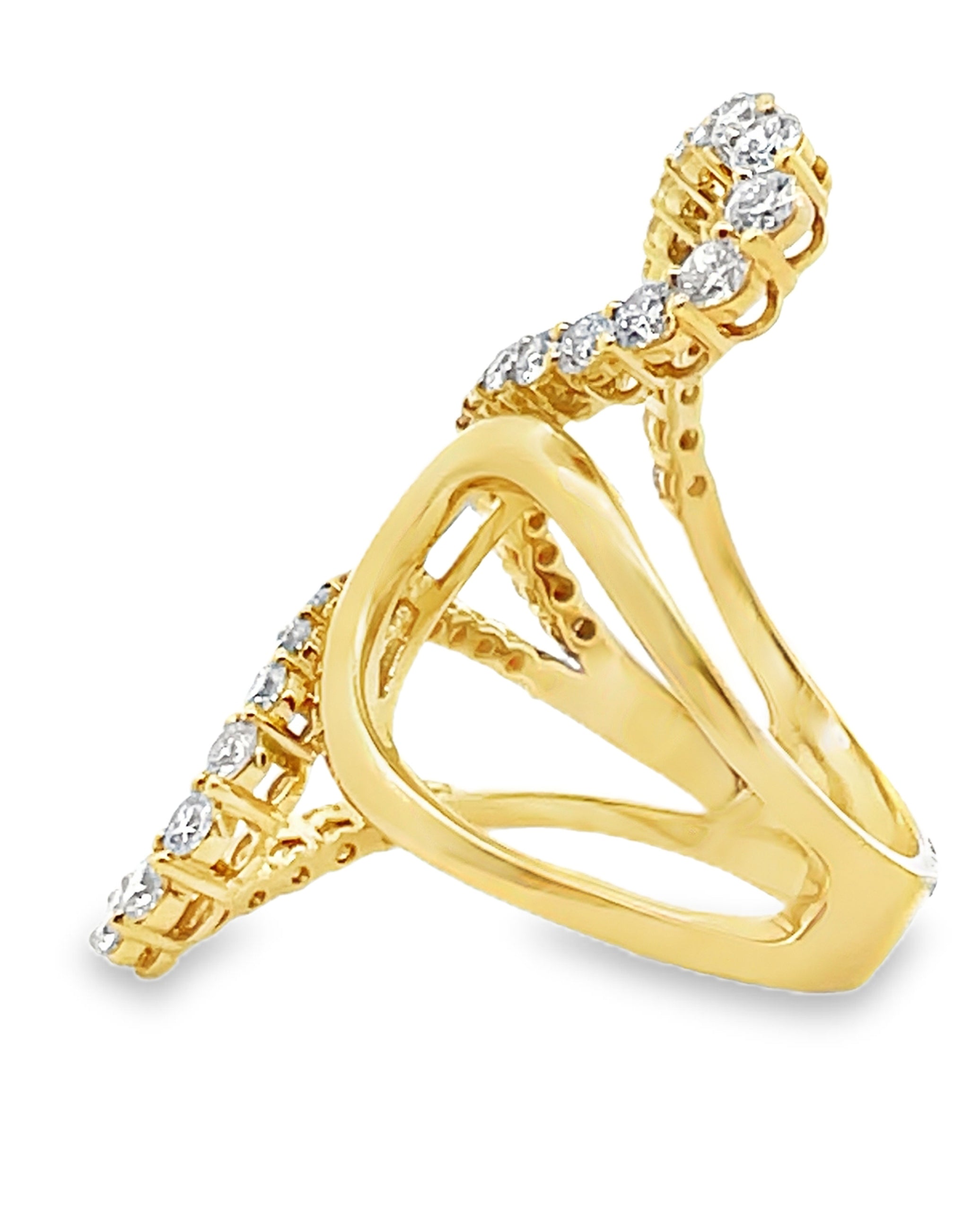18K Yellow Gold 1.92 Carat Diamond Sculptural Half Butterfly Asymmetric Ring