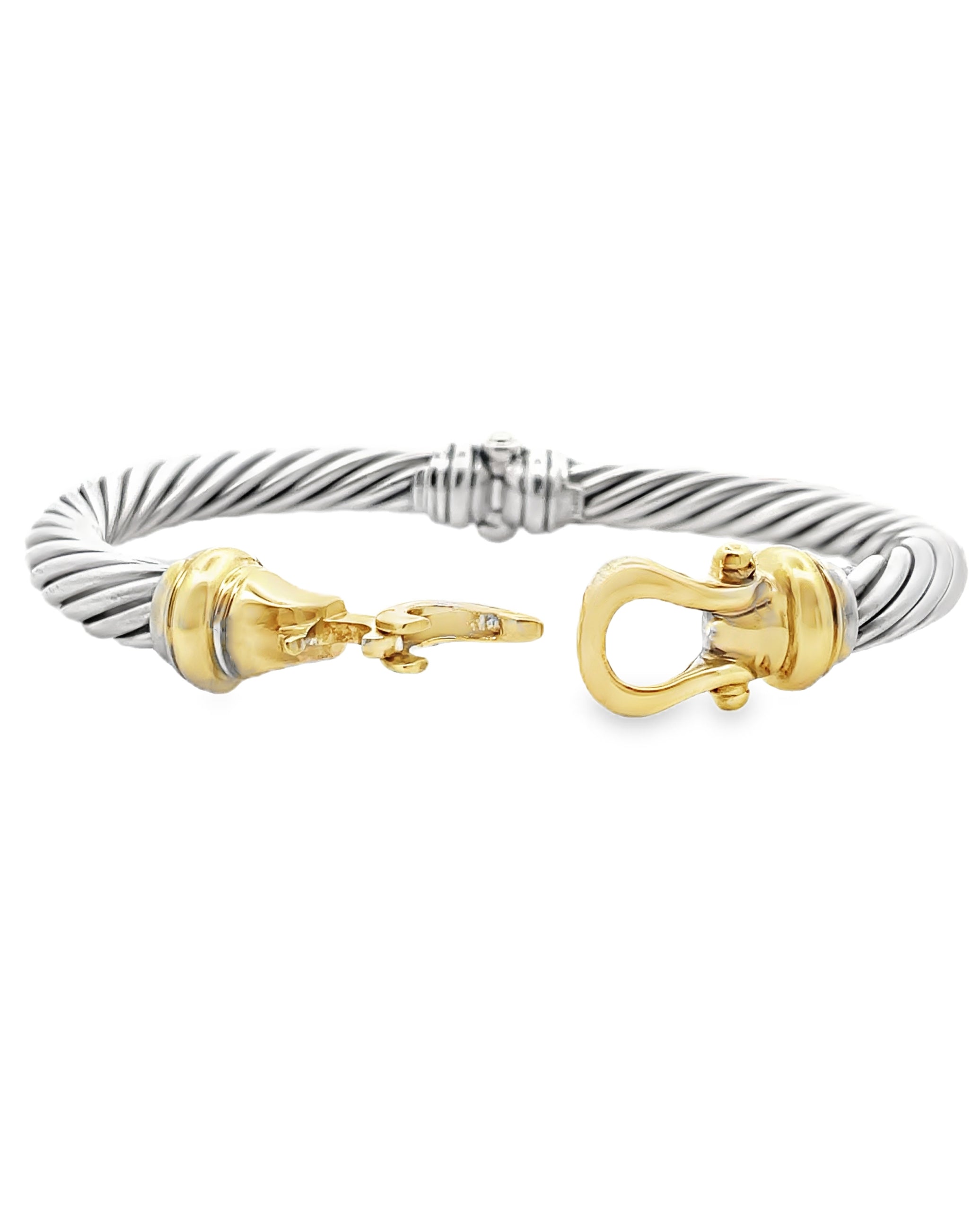 Pre-owned Vintage David Yurman 14K Yellow Gold and Silver Cable Bangle Bracelet