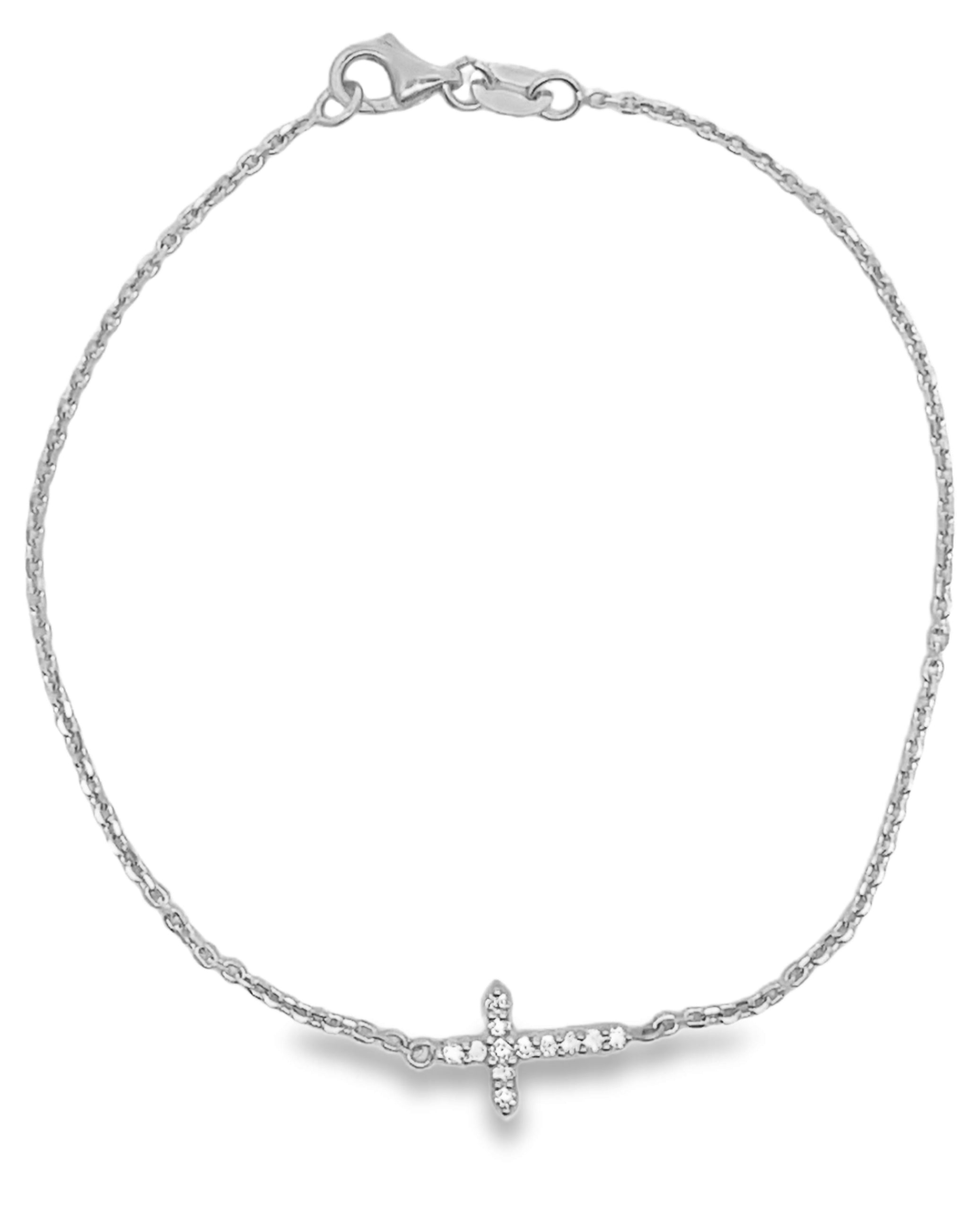 14K White Gold Diamond Cross Bracelet
