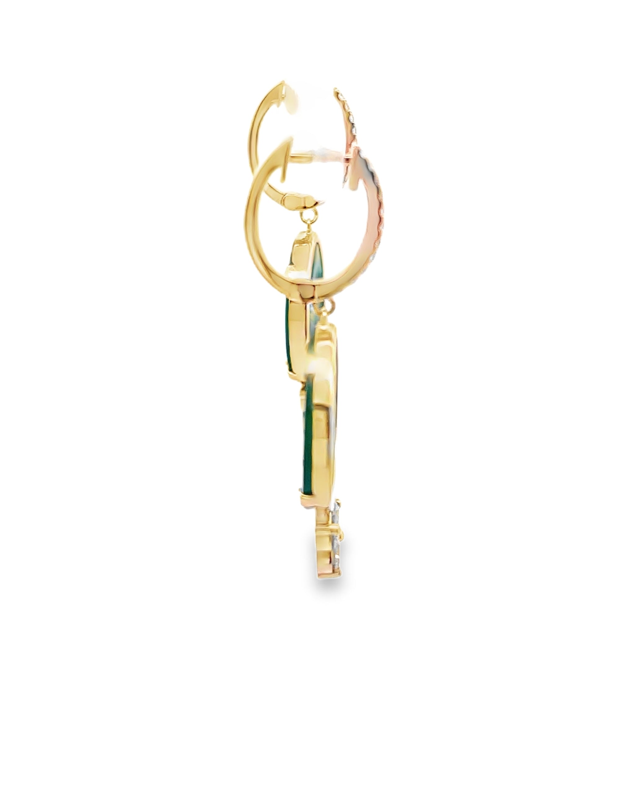 Bezel Set Green Intaglio Drop Earrings with Diamonds in 14K Yellow Gold