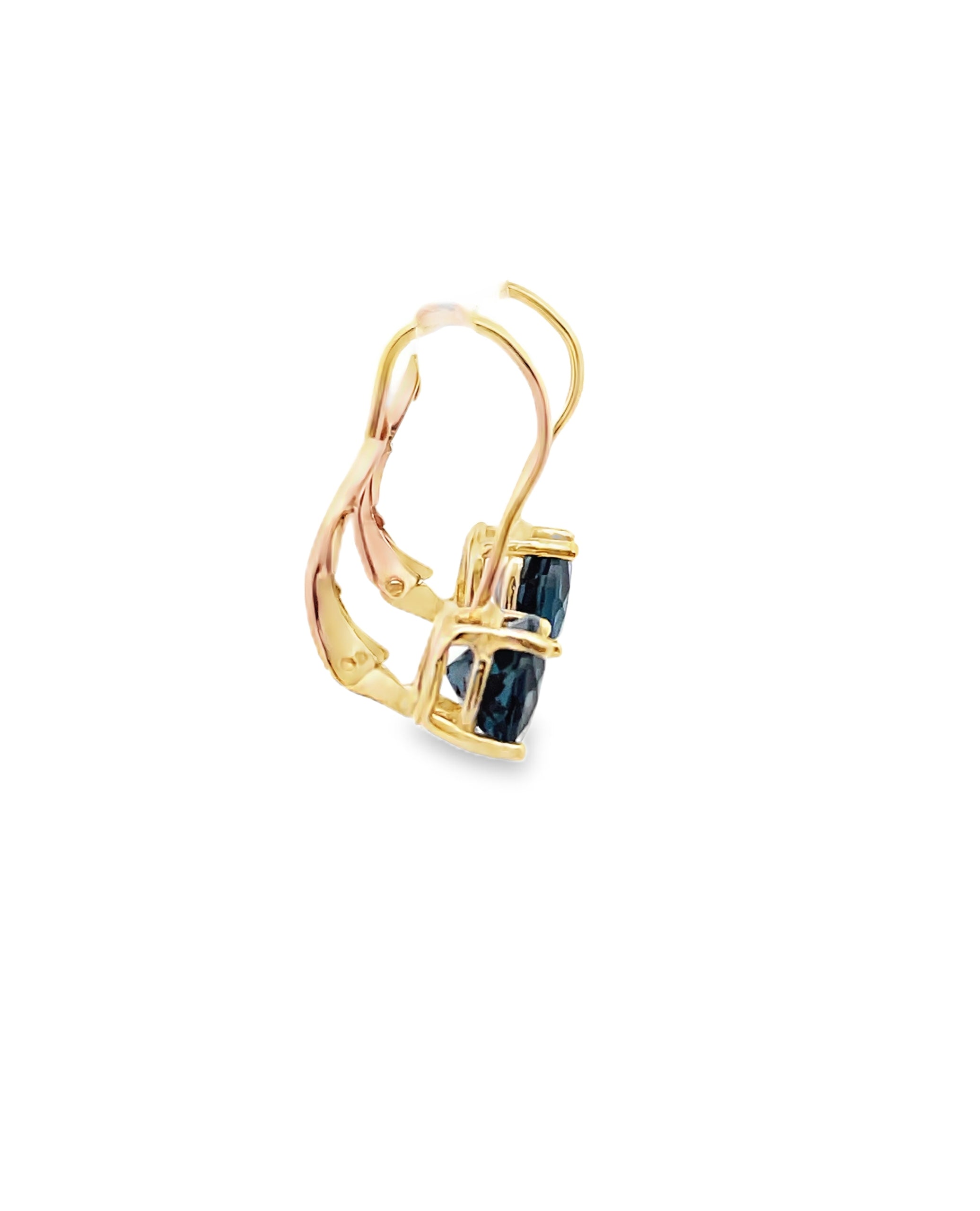 14K Yellow Gold London Blue Topaz Leverback Earrings