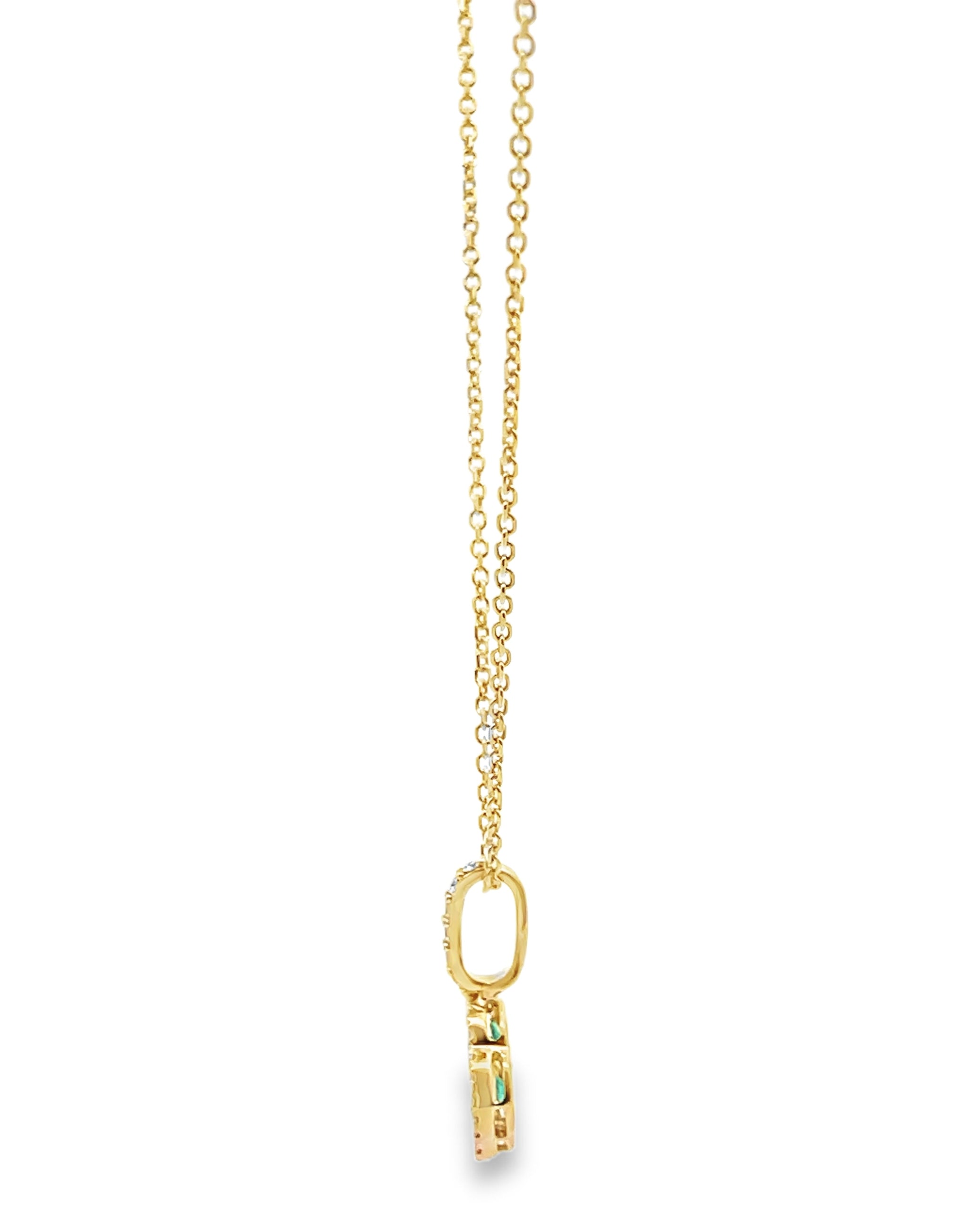 18K Yellow Gold Emerald & Diamond Quatrefoil Pendant Necklace