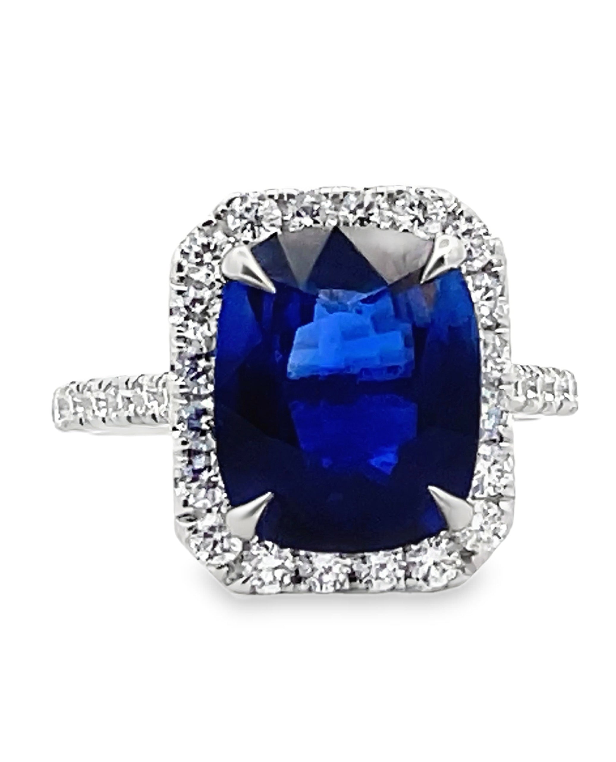 18K White Gold Blue Sapphire & Diamond Ring