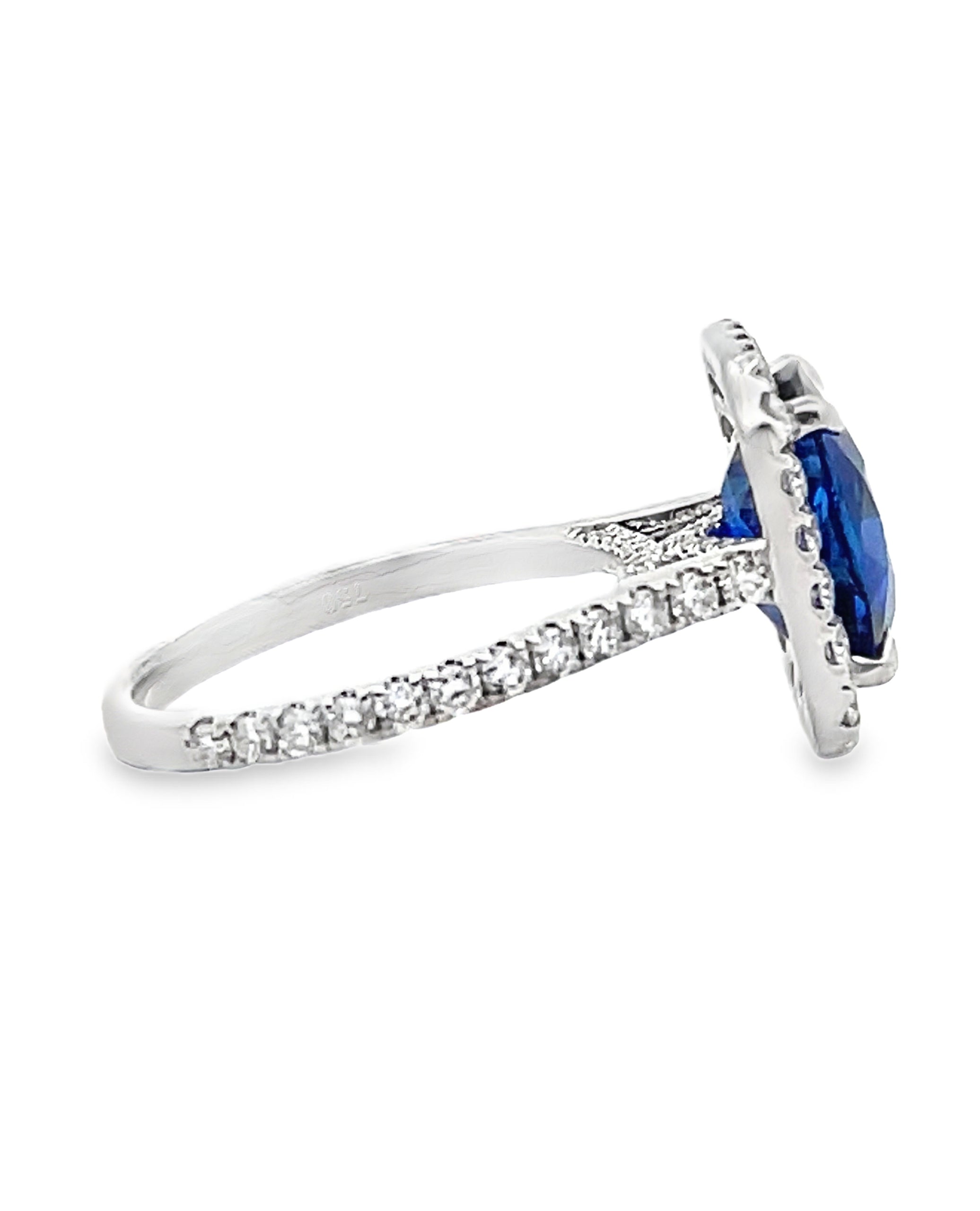18K White Gold Blue Sapphire & Diamond Ring