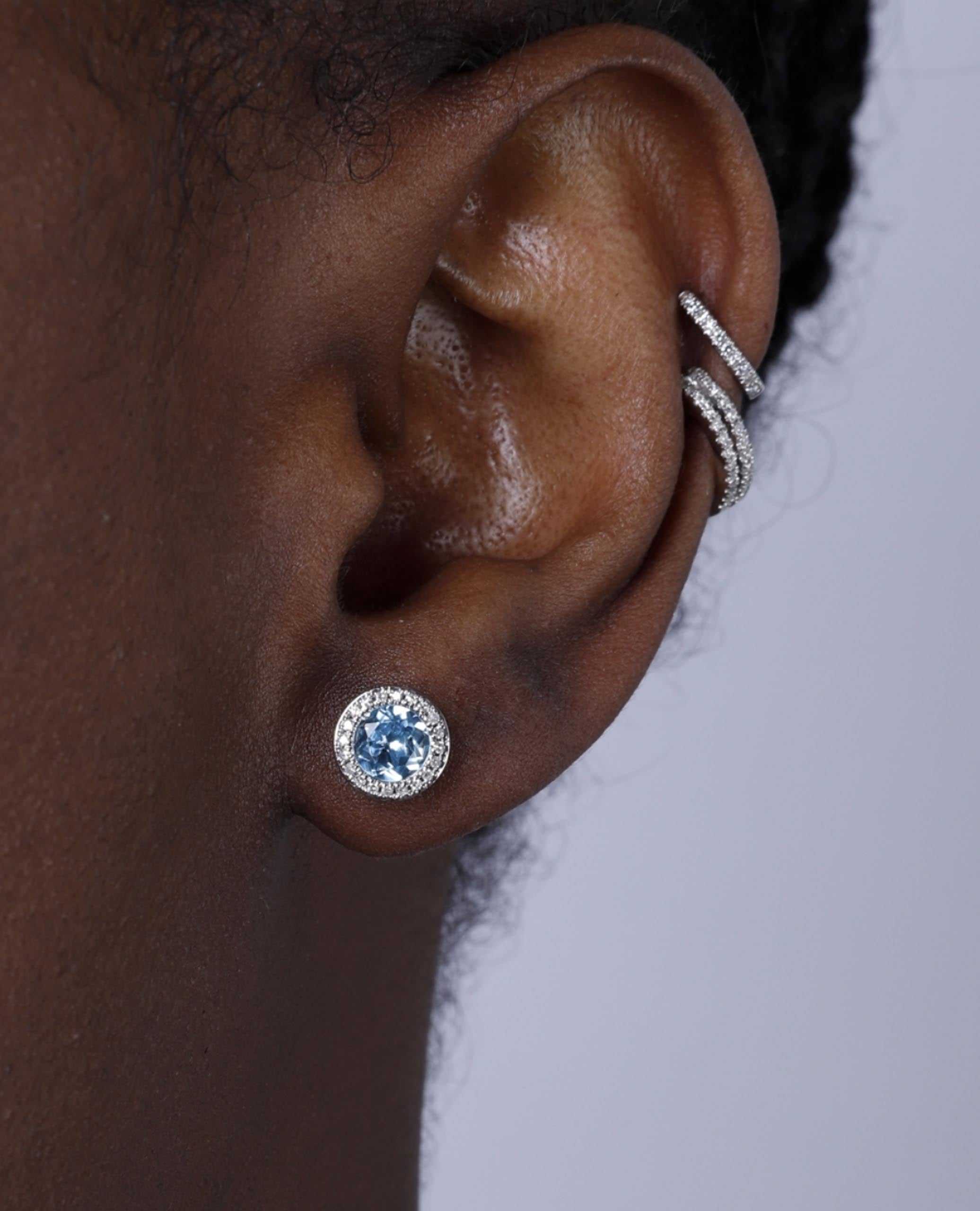 Martini Earrings in 14K White Gold with Diamonds and Corundum Sapphires with Pushbacks