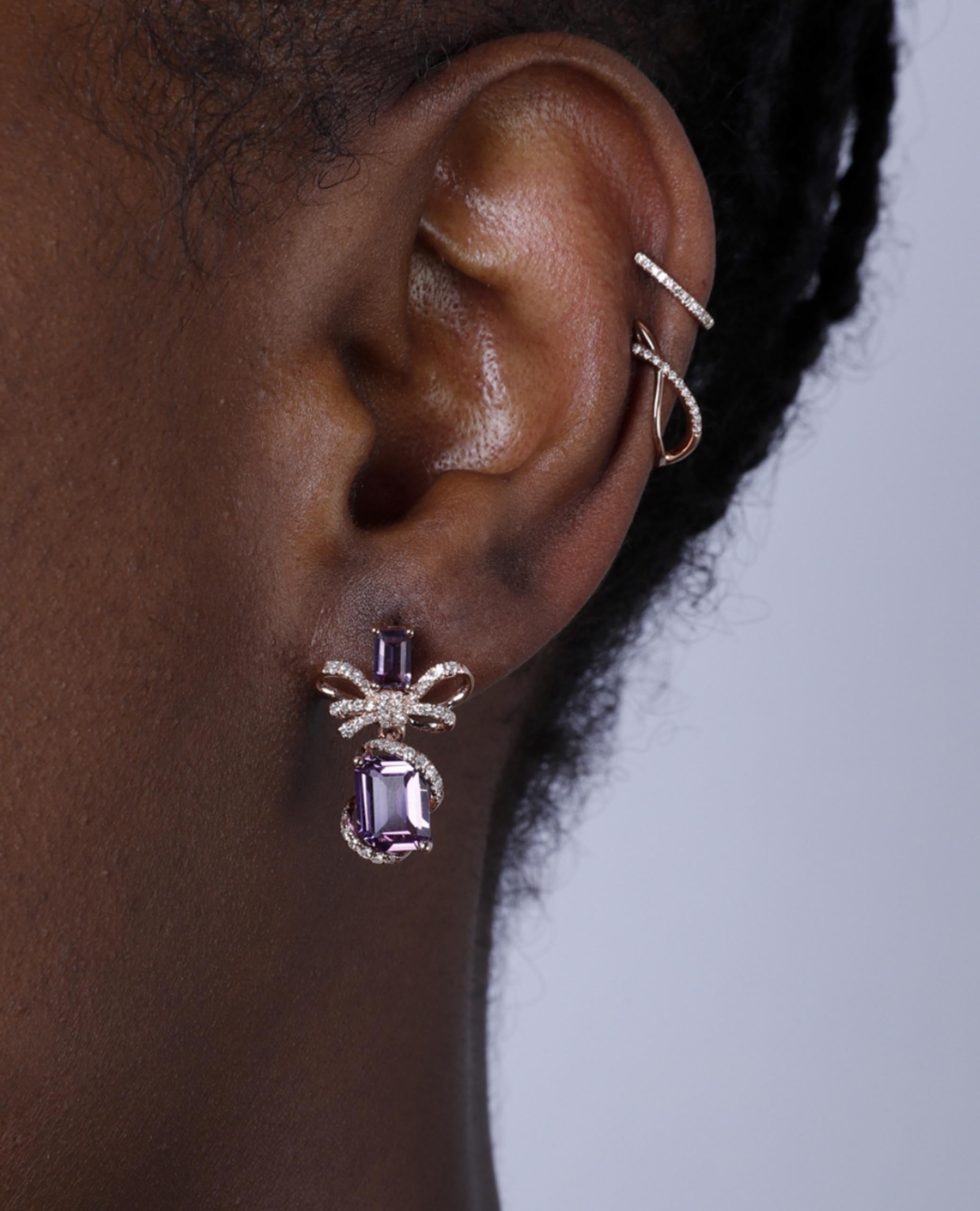 14K White Gold Bow Earrings with Blue Topaz and Diamonds