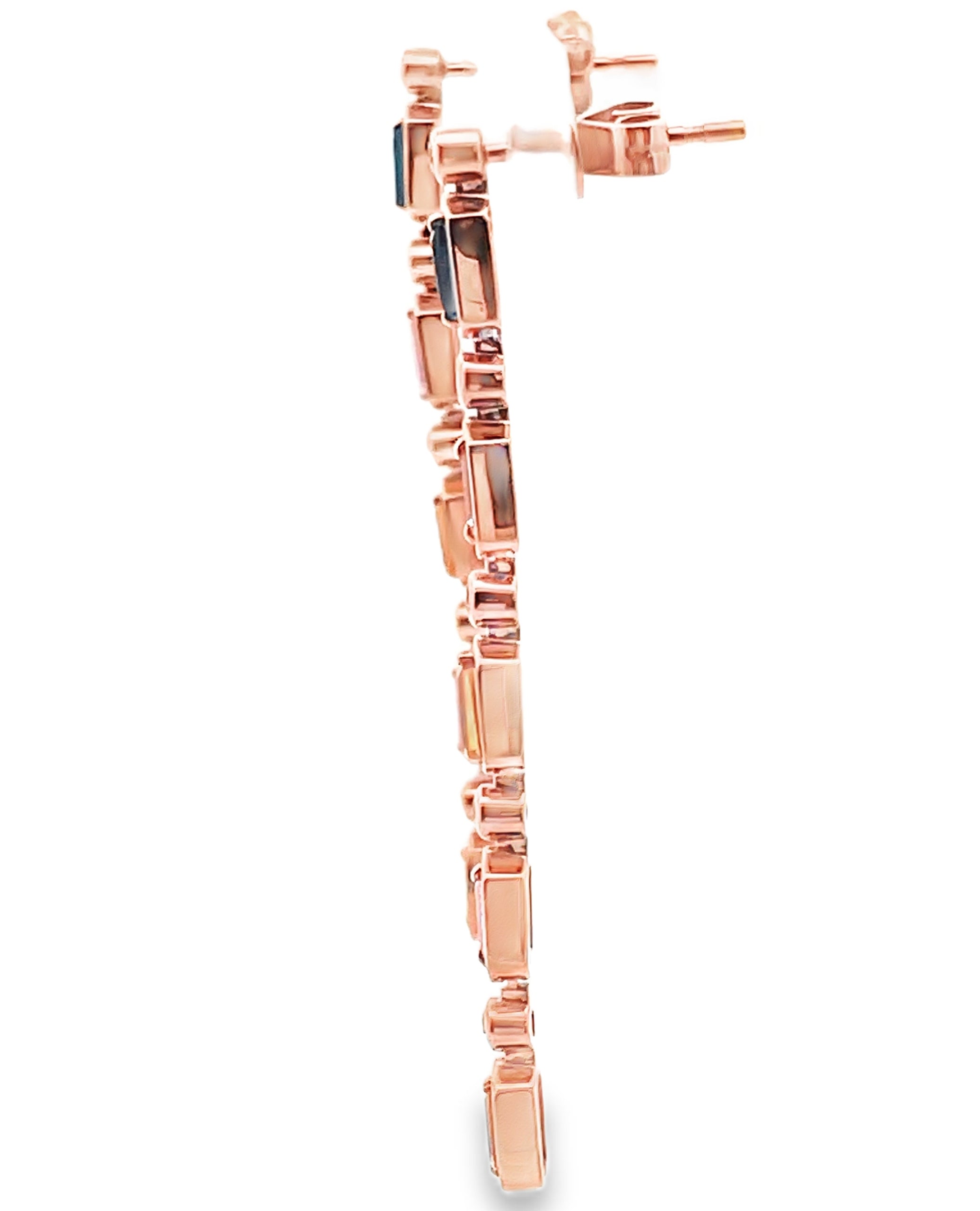 14K Rose Gold with Diamonds and Sapphires Candy Drop Long Earrings
