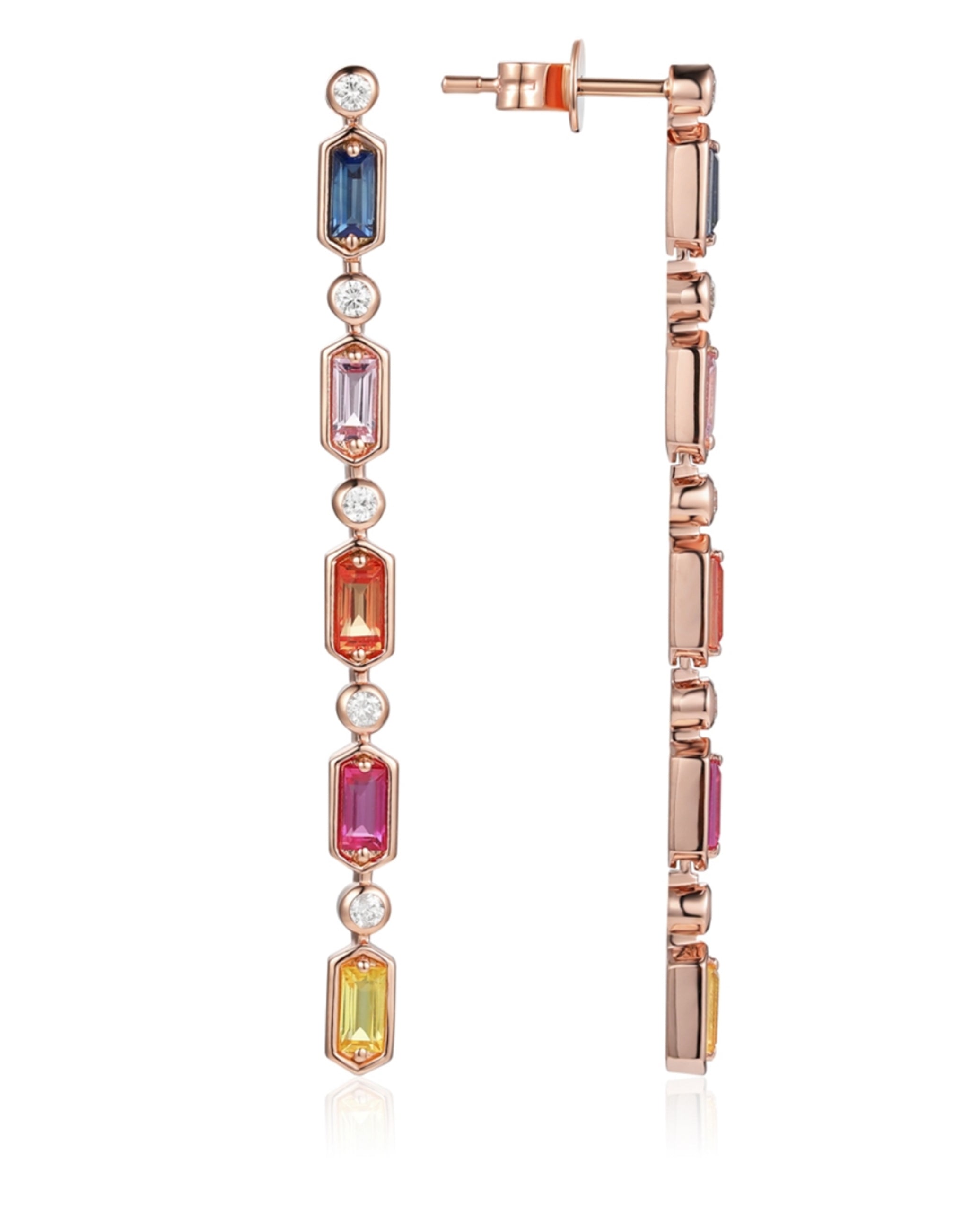 14K Rose Gold with Diamonds and Sapphires Candy Drop Long Earrings