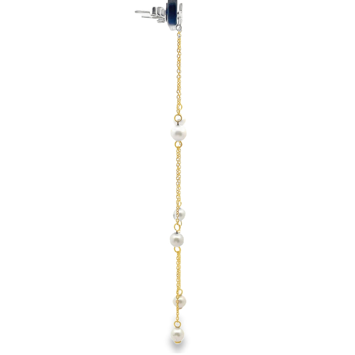 Meira T E10278/YP 14K Yellow Gold Long Pearl & Diamond Earrings