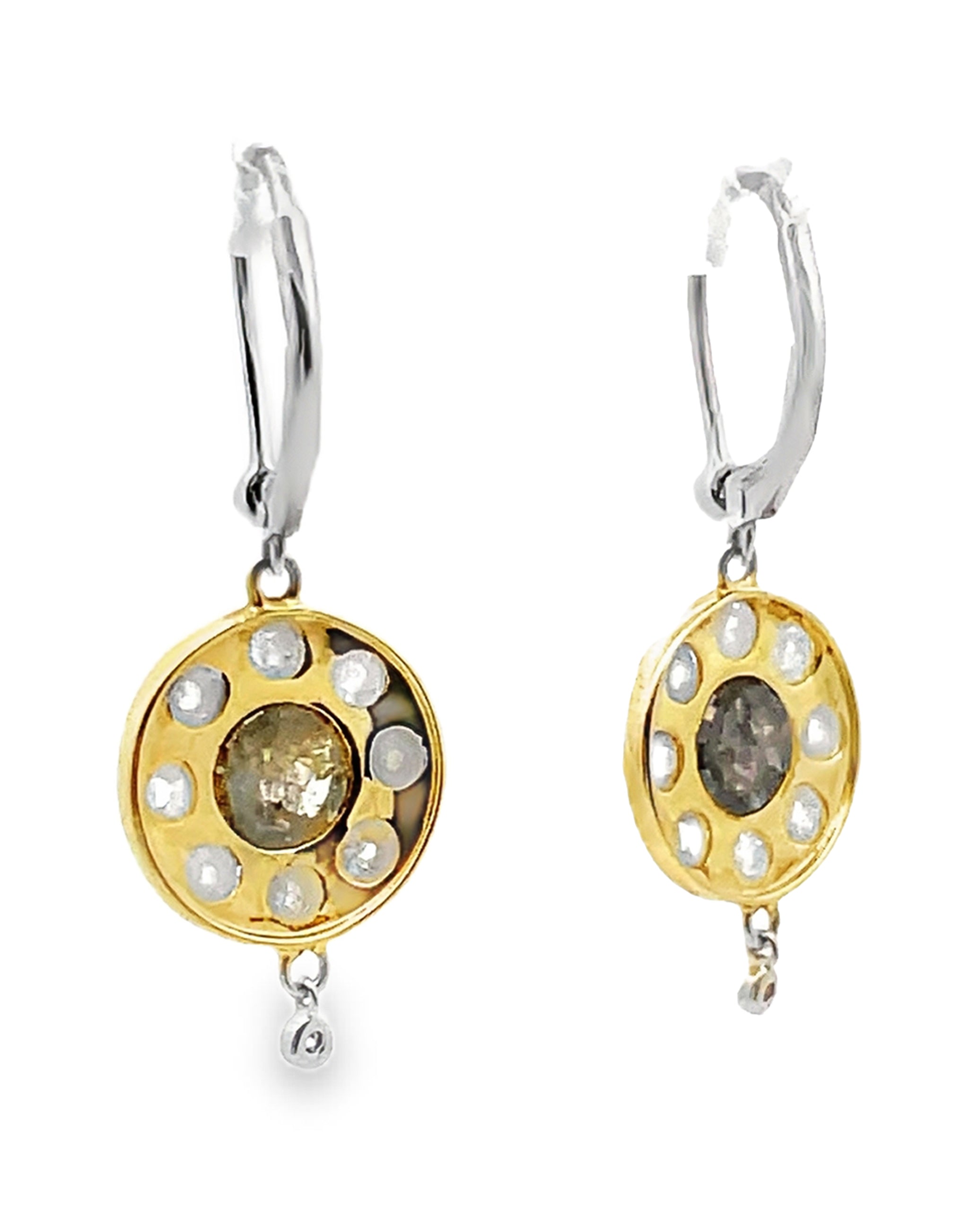 Meira T E10931/SI 14K White Gold & Sterling Silver with Gold Plating Diamond Drop Earrings