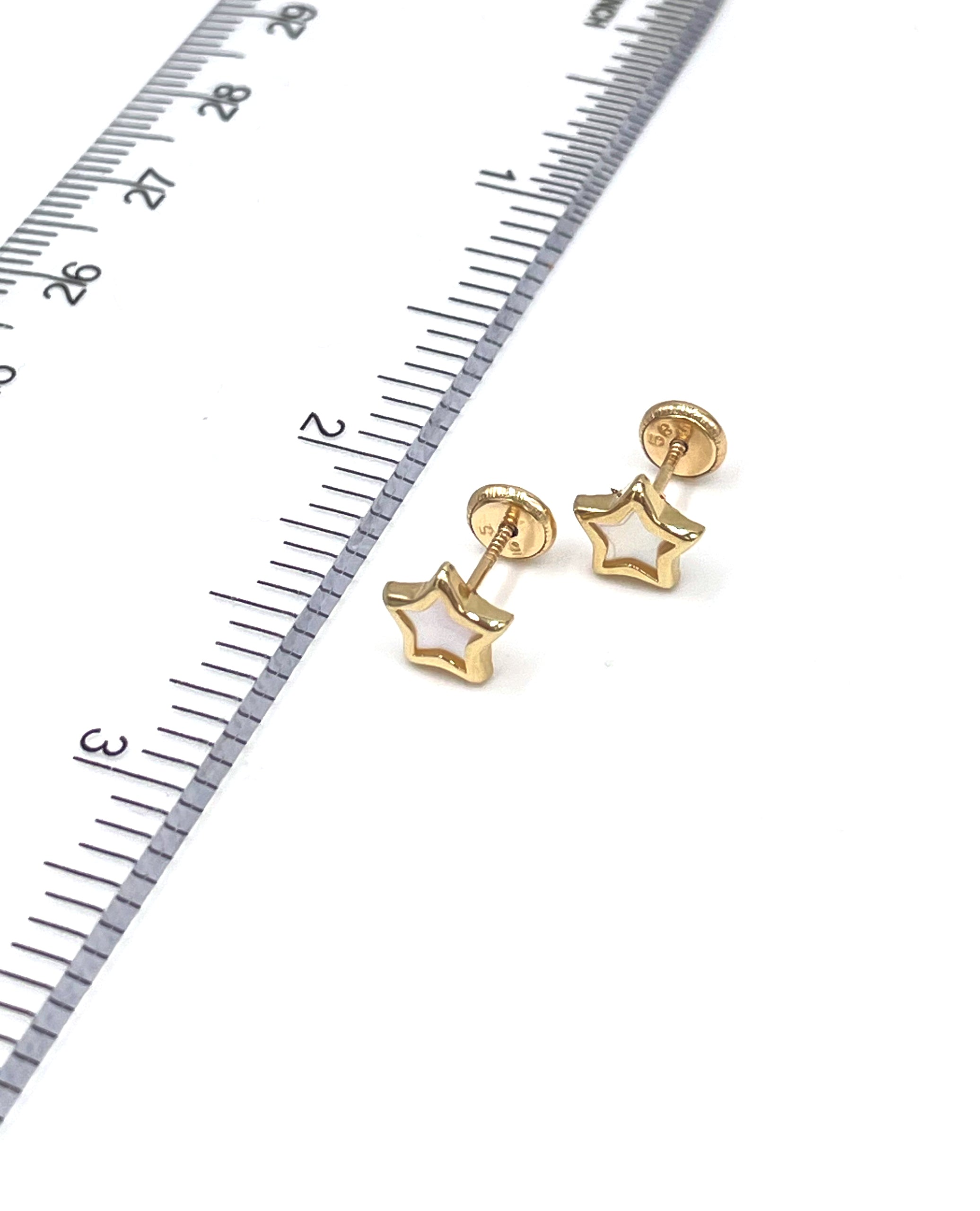 14K Yellow Gold Star Screwback Earrings with Mother of Pearl and Screwbacks
