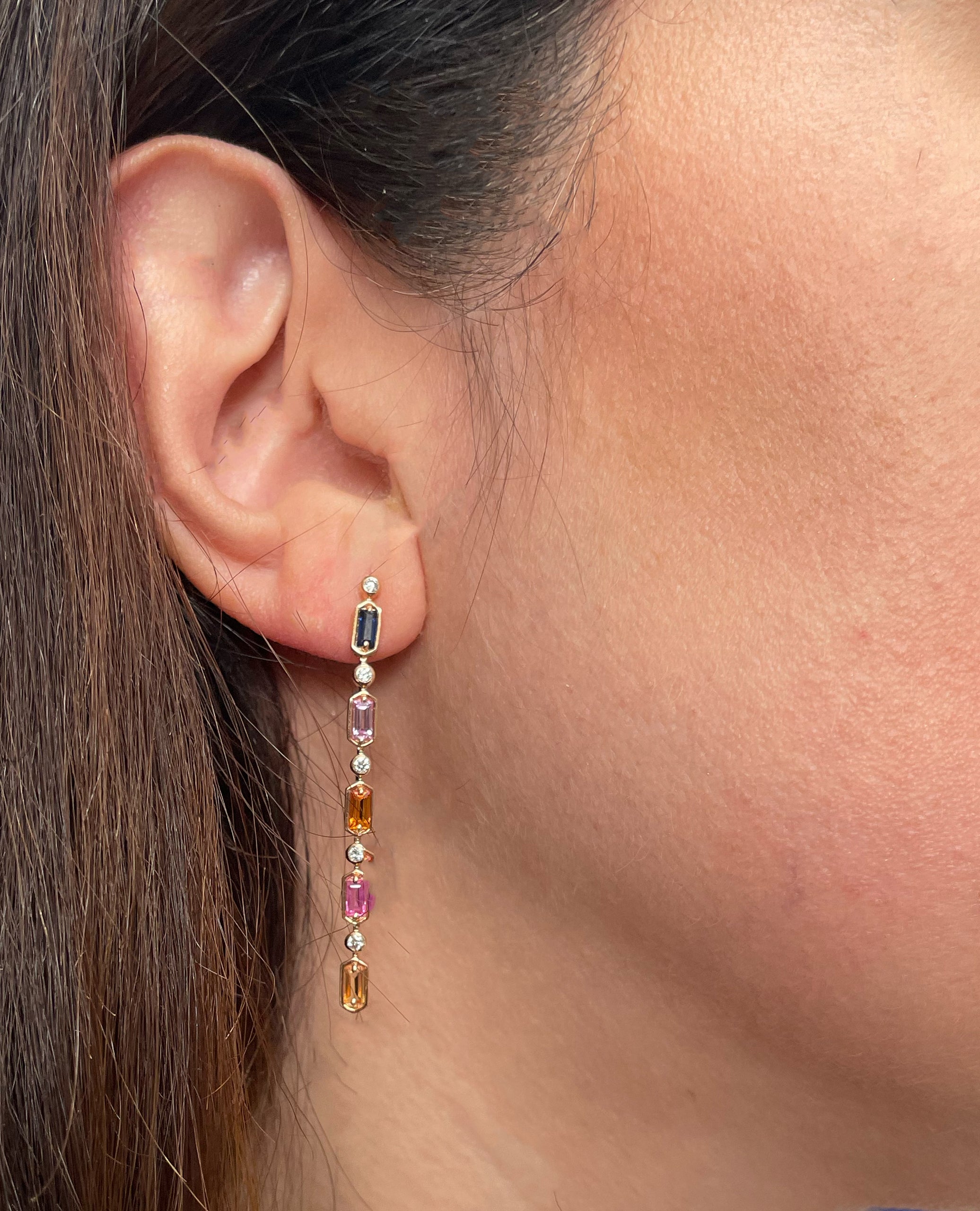 14K Rose Gold with Diamonds and Sapphires Candy Drop Long Earrings