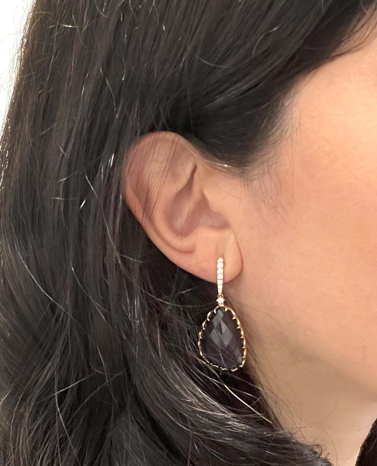 Doves 18K Rose Gold Earrings with Amethyst Over Hematite