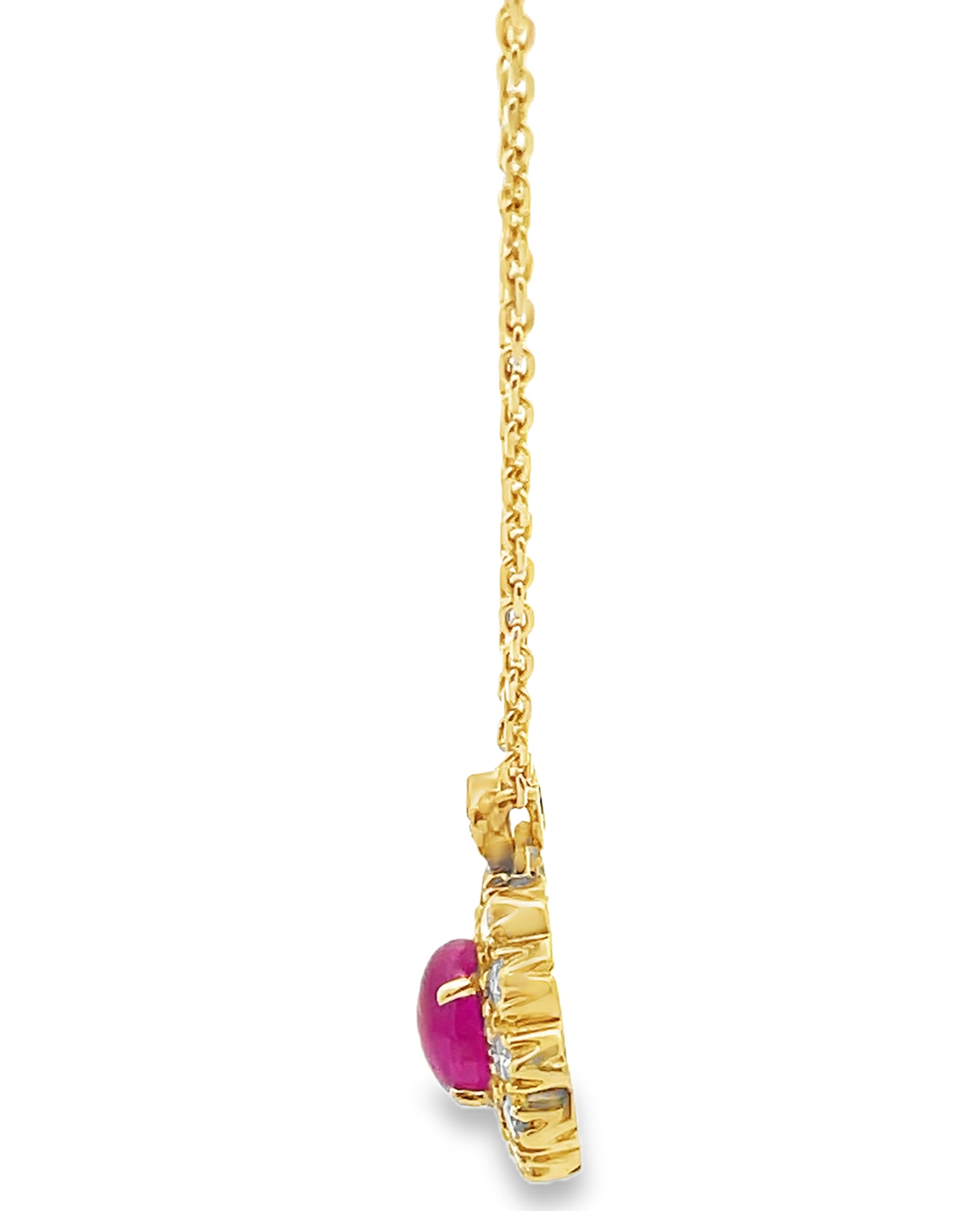 Vintage Oval Ruby Pendant in 18K Gold with Diamonds on a New Chain