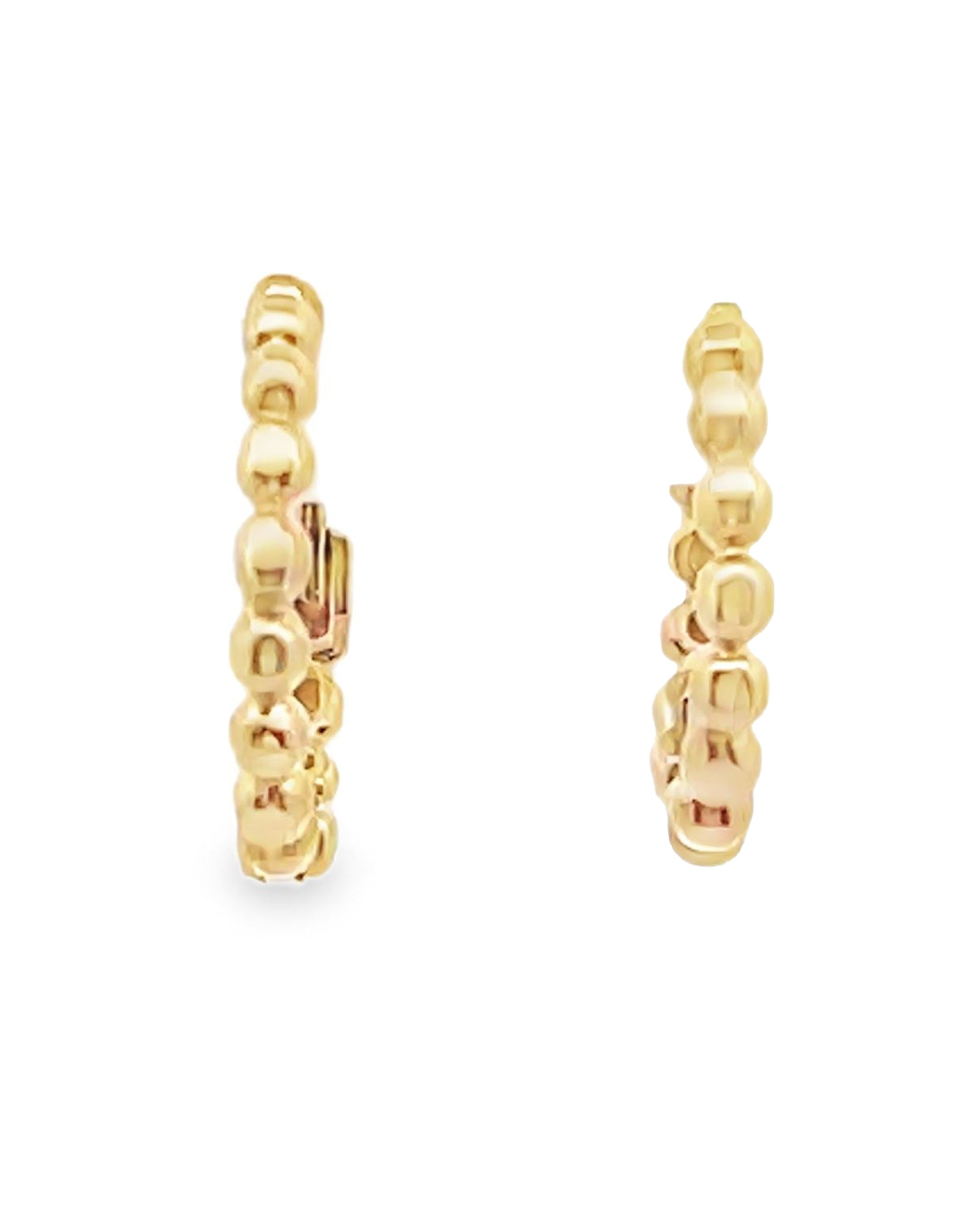 14K Yellow Gold Bead Huggie Earrings