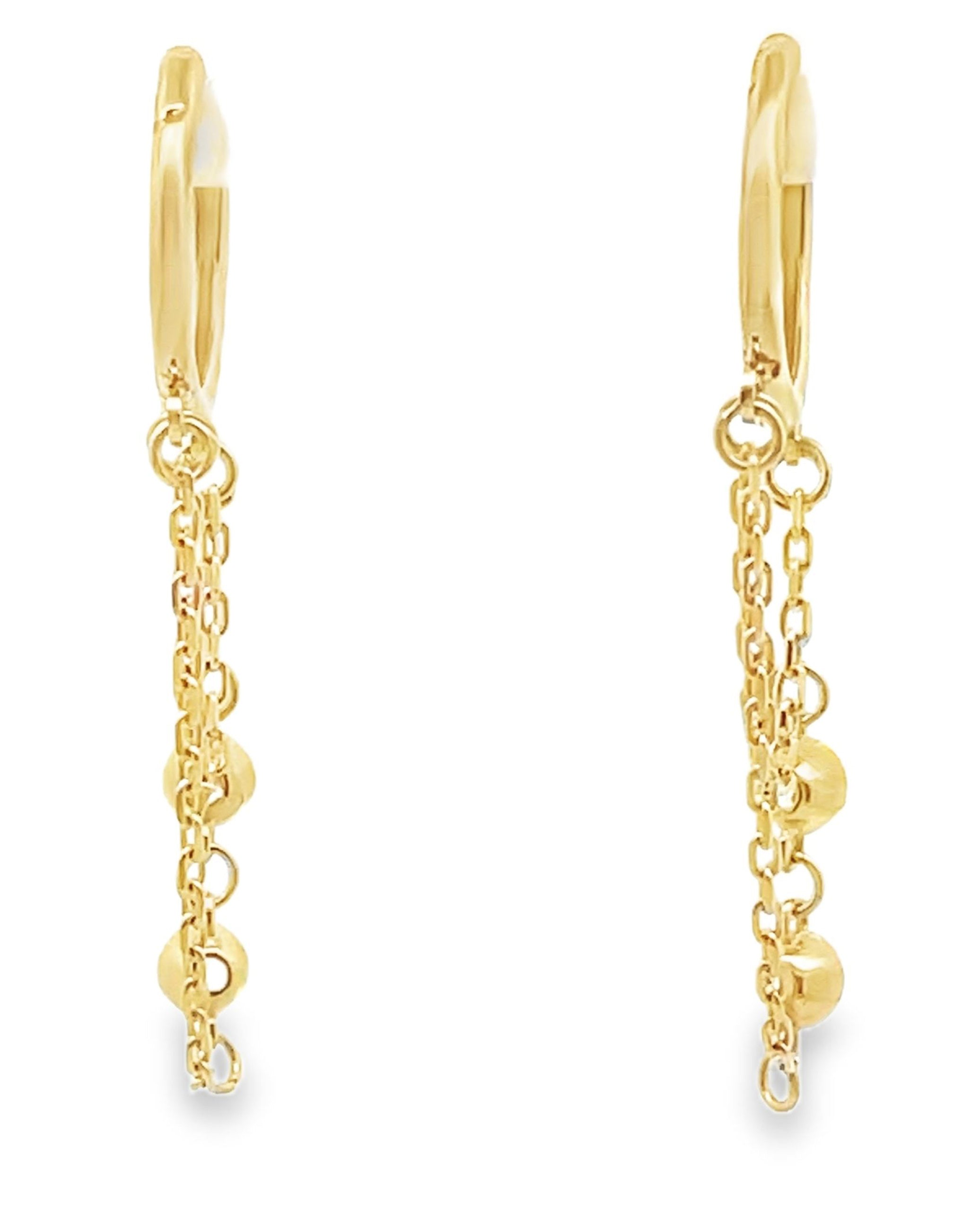 14K Yellow Gold Dangle Chain Hoop Earrings with Cubic Zirconia
