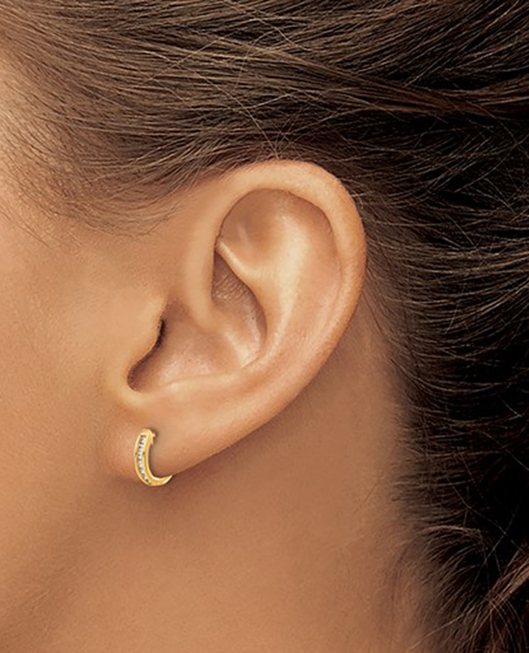 14K Yellow Gold Mini Diamond Hoop Earrings