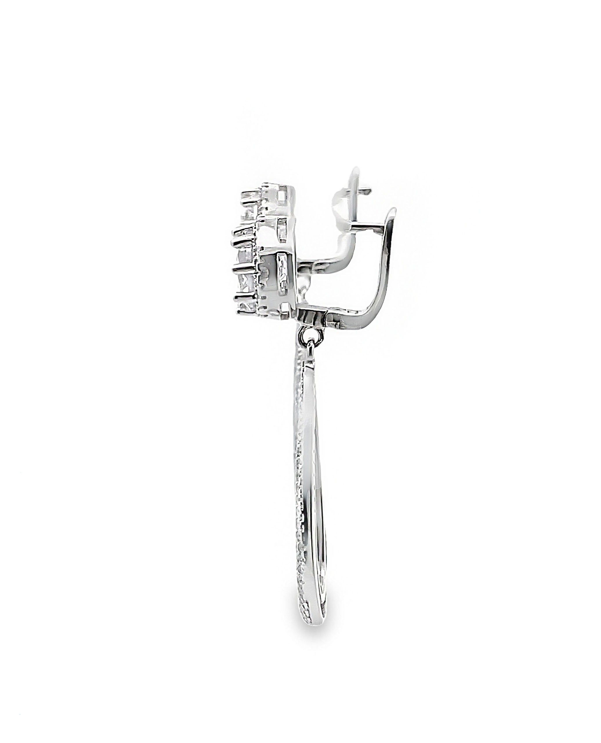 Sterling Silver Large Drop Earrings with CZ