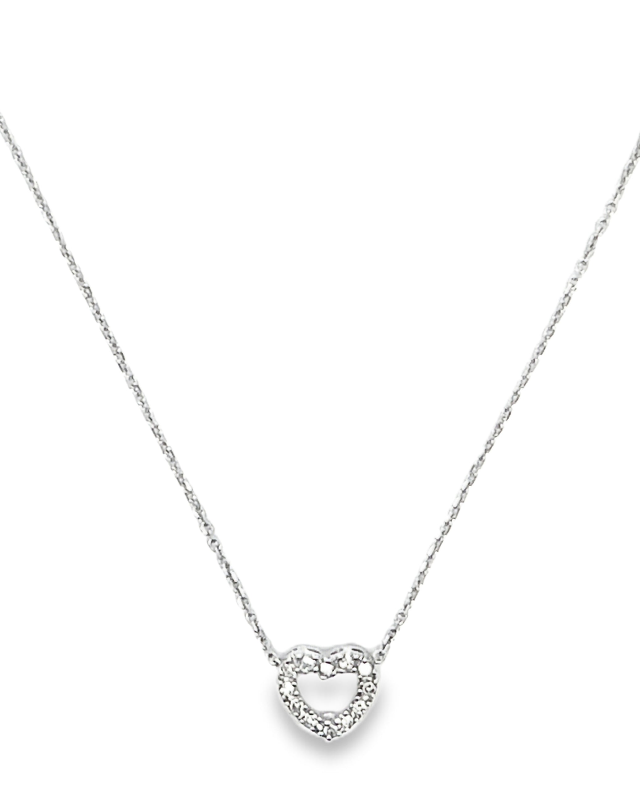 14K White Gold Heart Necklace with 0.05 Carat Diamonds