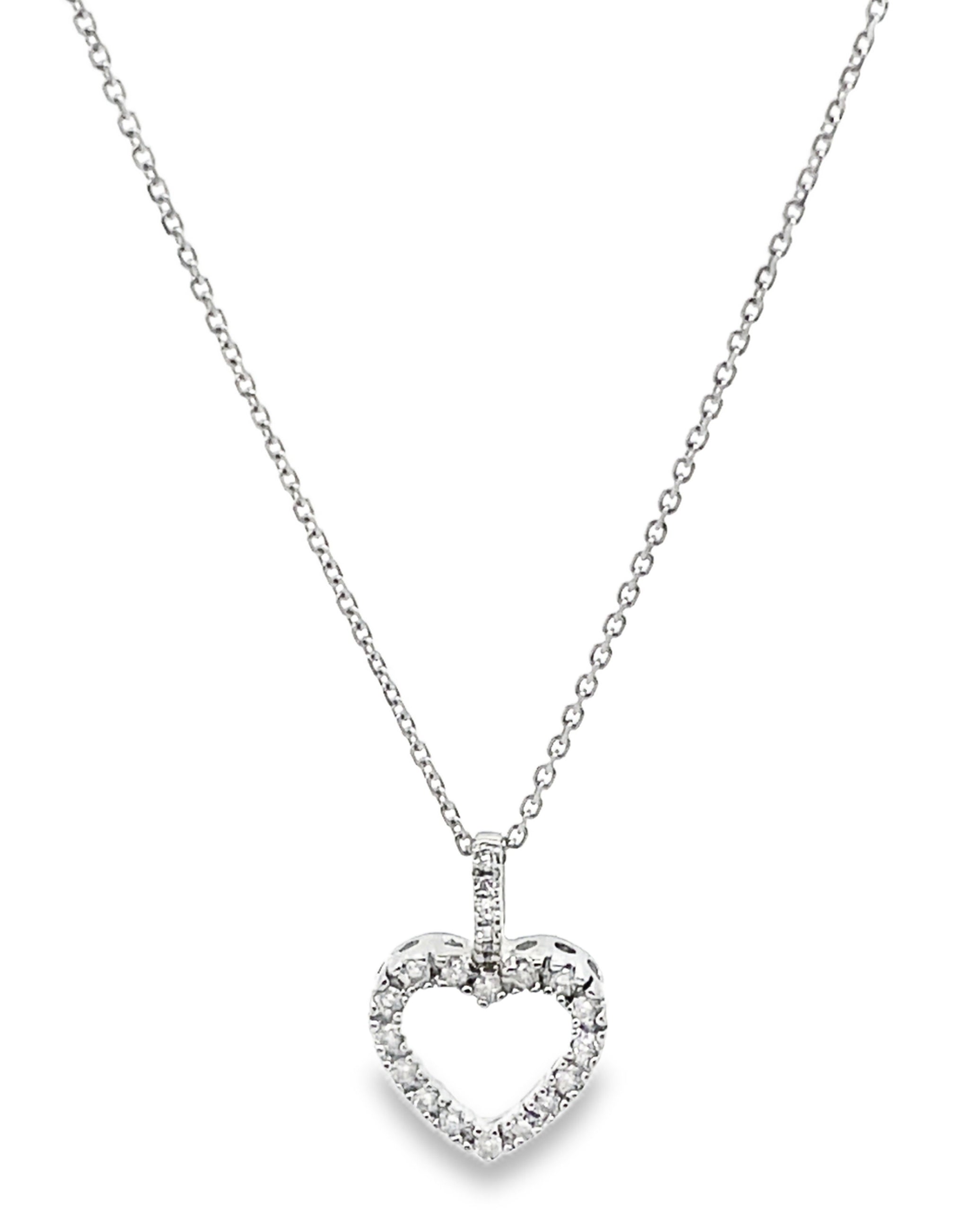 14K White Gold 0.10 carat Diamond Heart Necklace