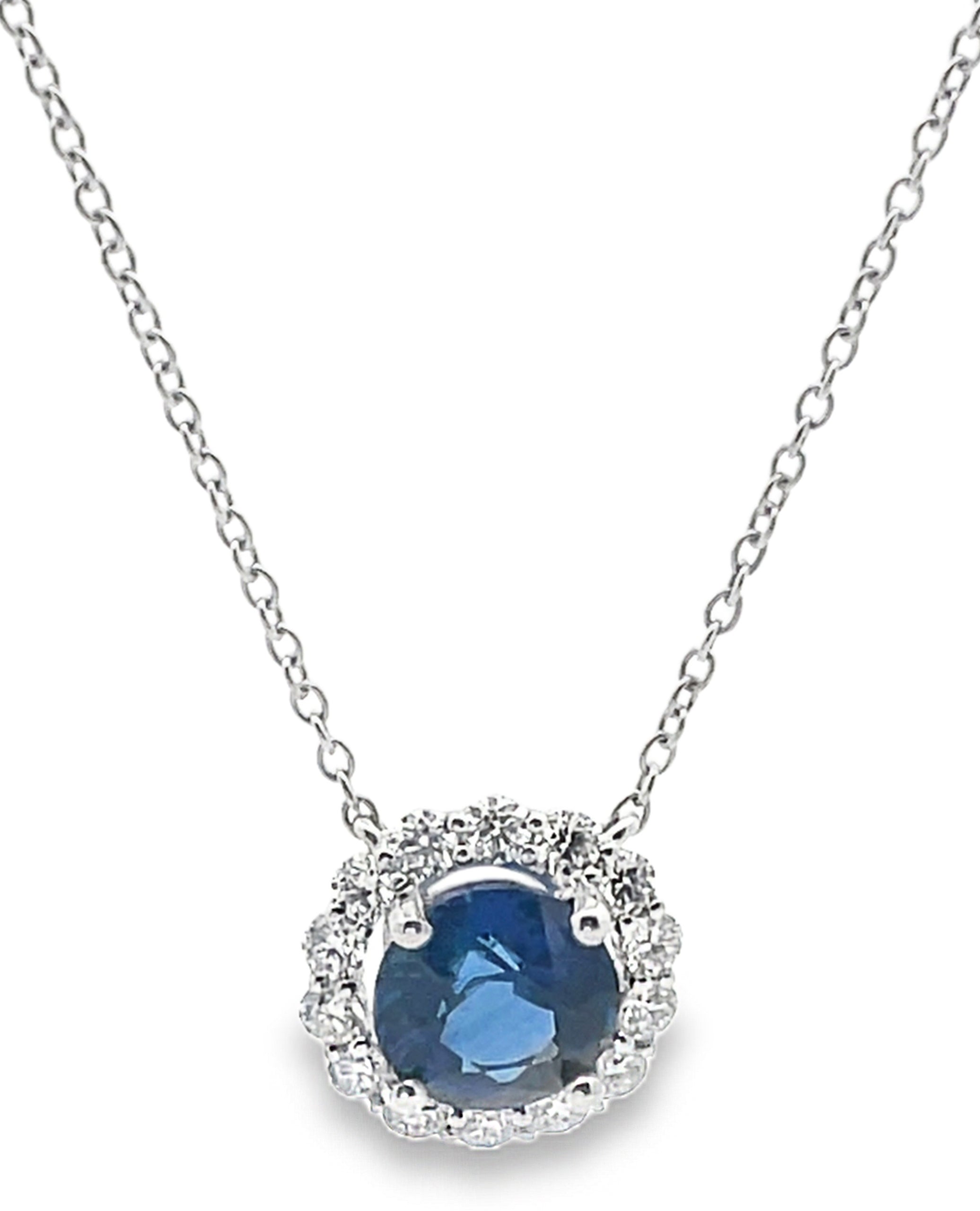 1.95 Ct Sapphire Set in 18K White Gold Pendant Necklace with Adjustable Length 16, 17, 18 Inches