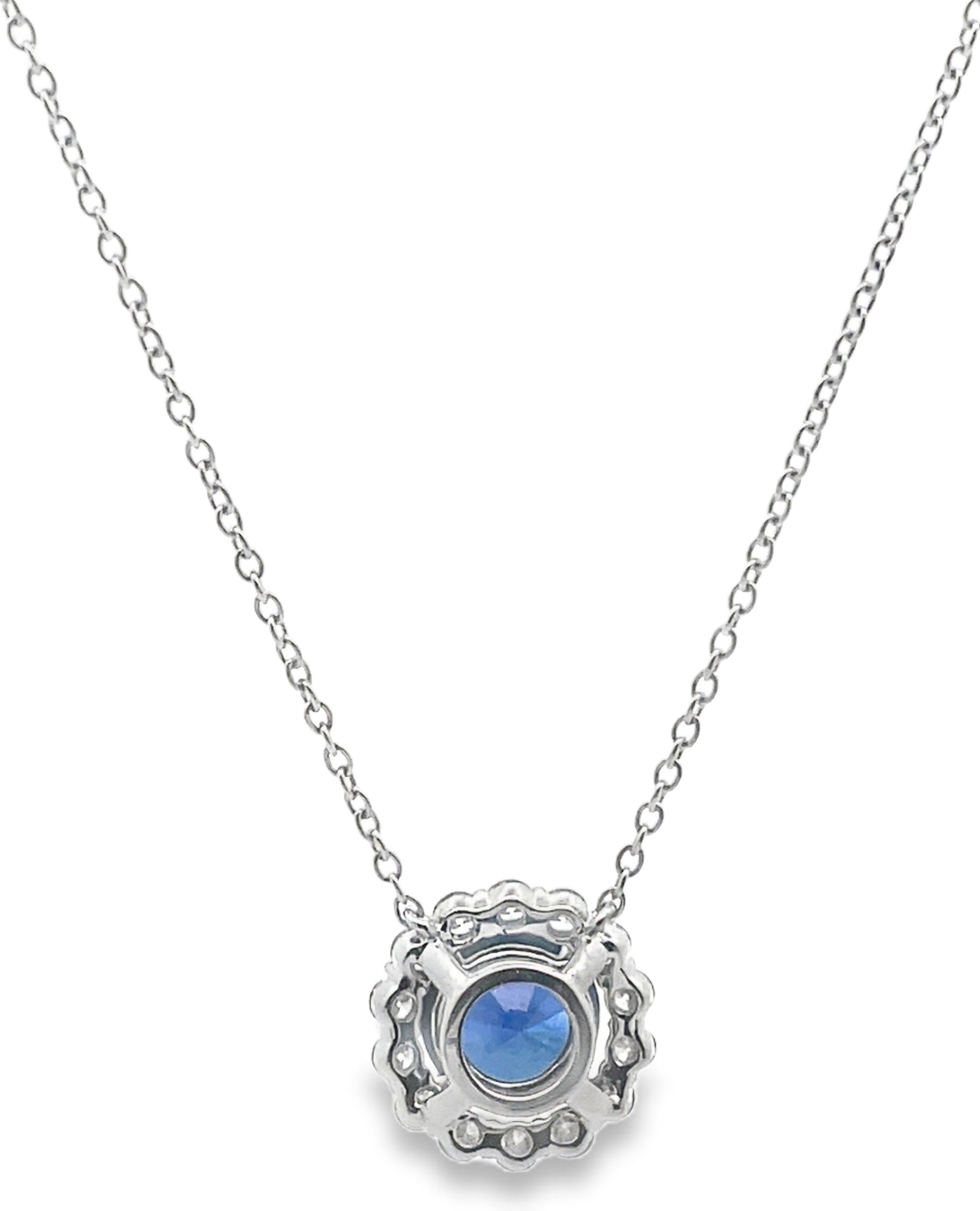 1.95 Ct Sapphire Set in 18K White Gold Pendant Necklace with Adjustable Length 16, 17, 18 Inches