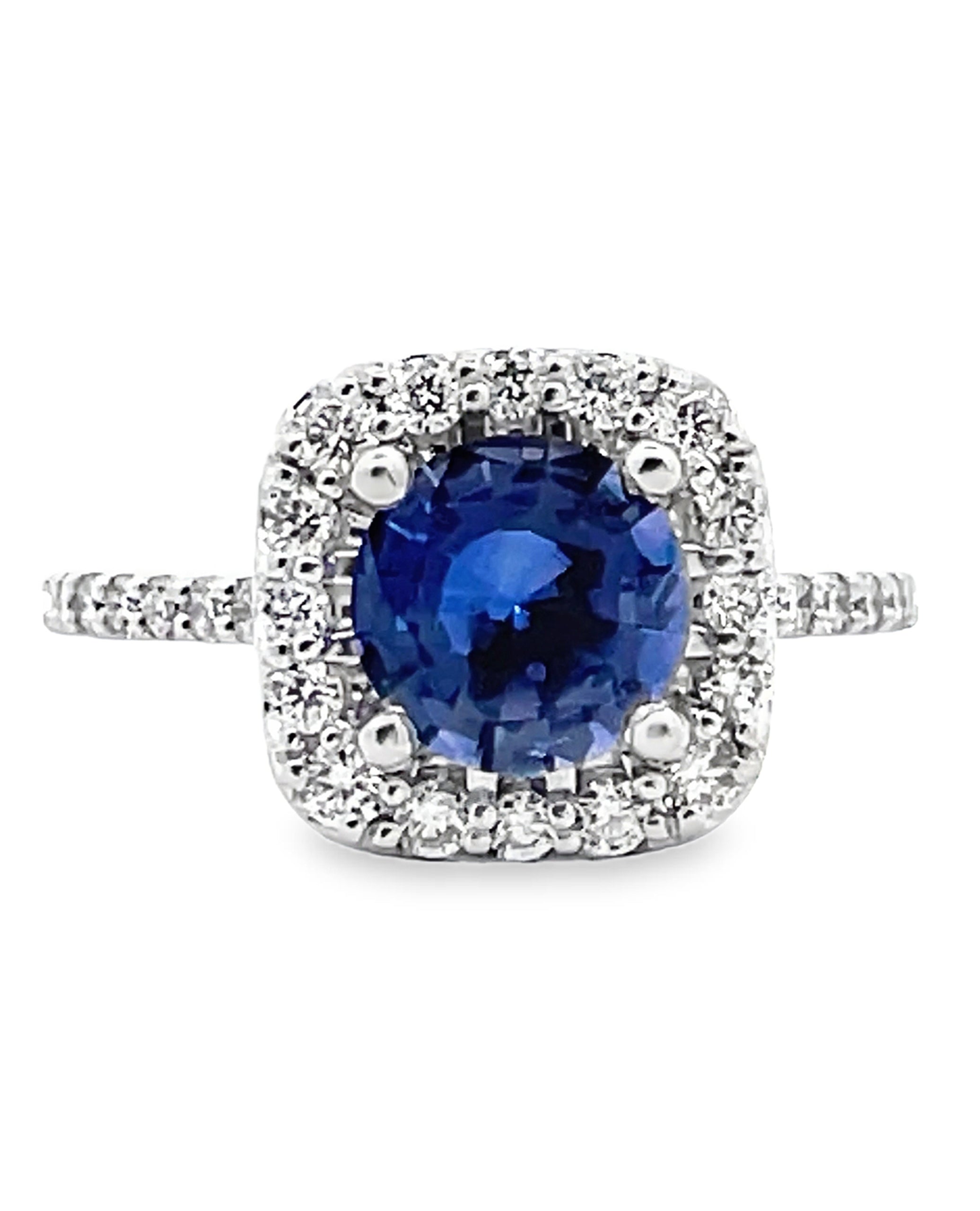 Ritani 1RZ1321 French Set Halo Engagement Ring with Center Blue Sapphire