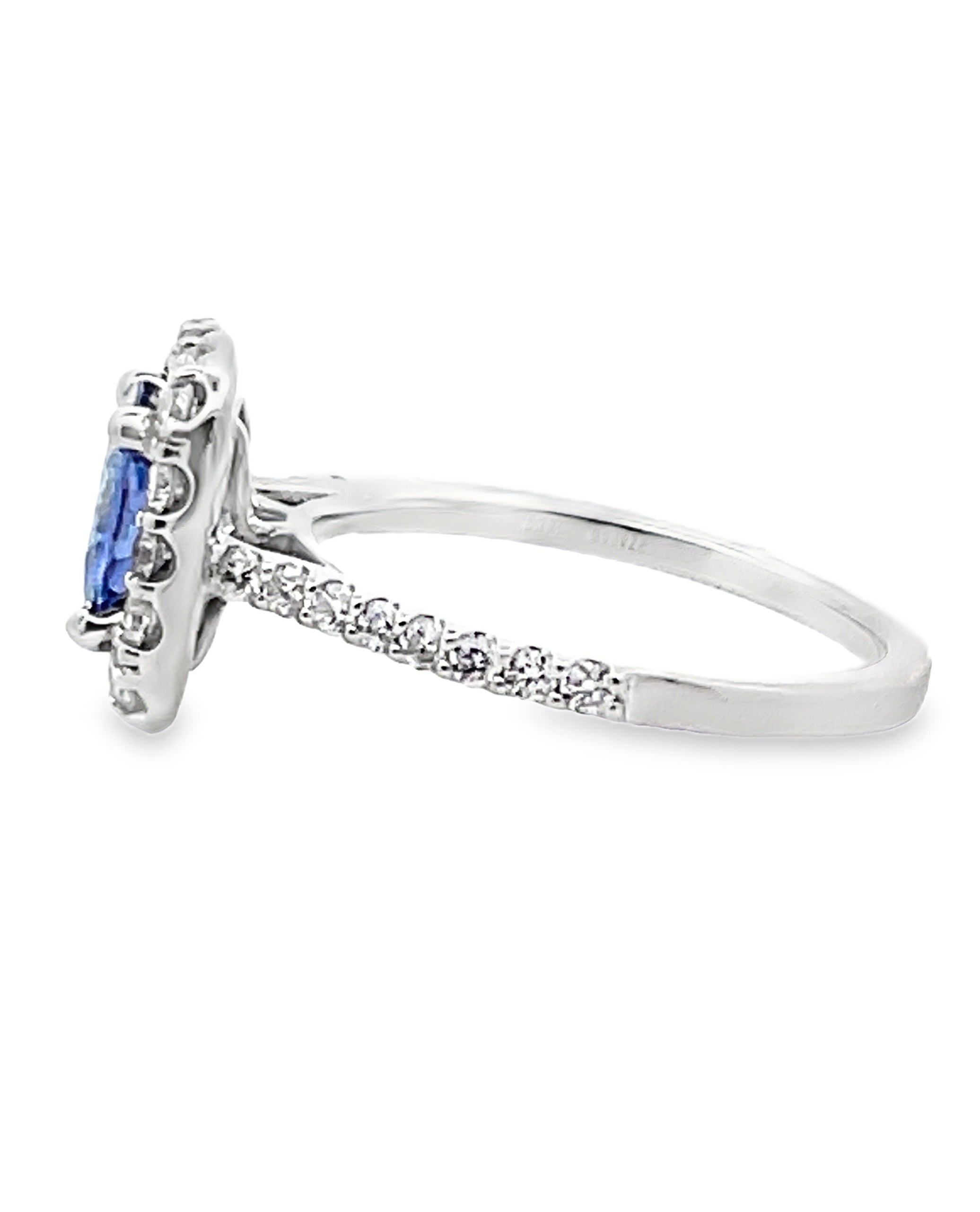 Ritani 1RZ1321 French Set Halo Engagement Ring with Center Blue Sapphire