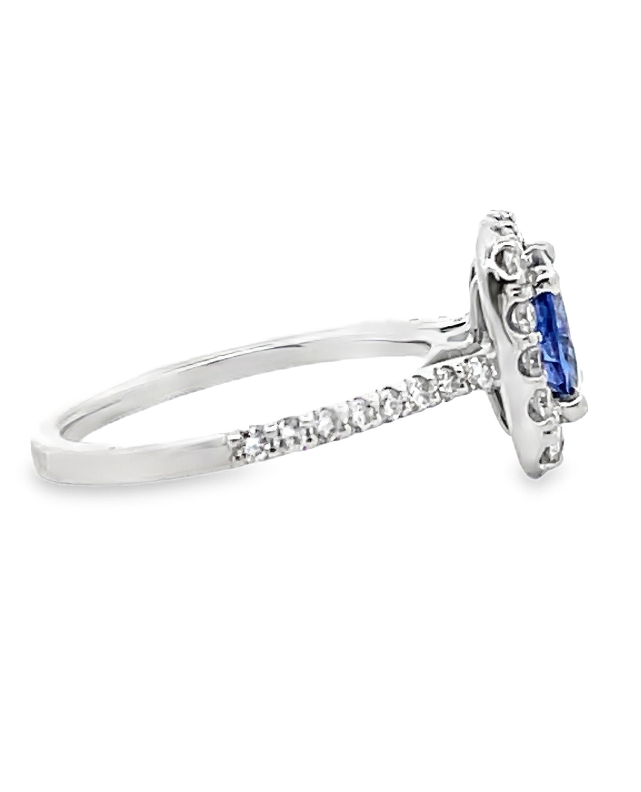 Ritani 1RZ1321 French Set Halo Engagement Ring with Center Blue Sapphire