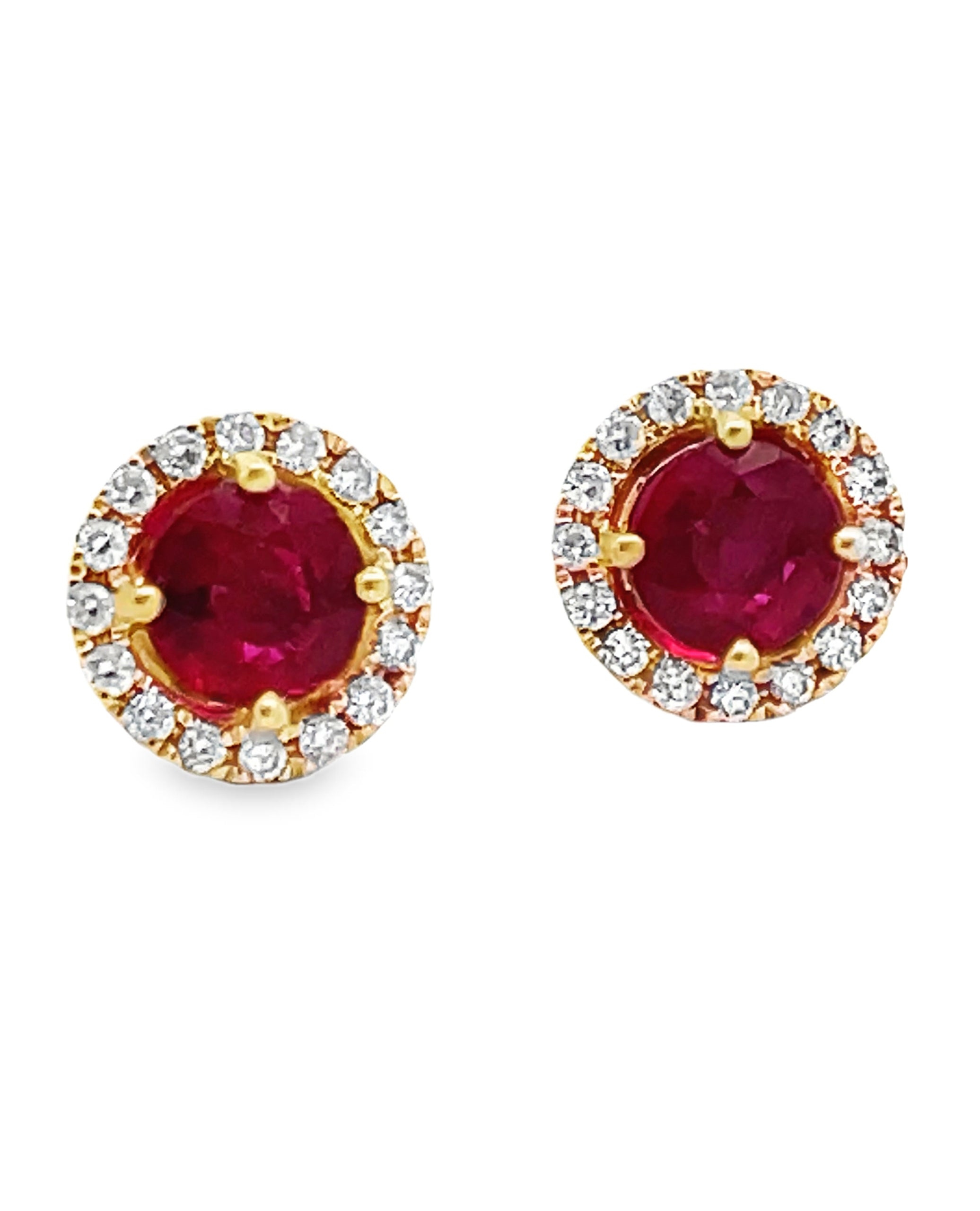 14K Yellow Gold Ruby & Diamond Earrings