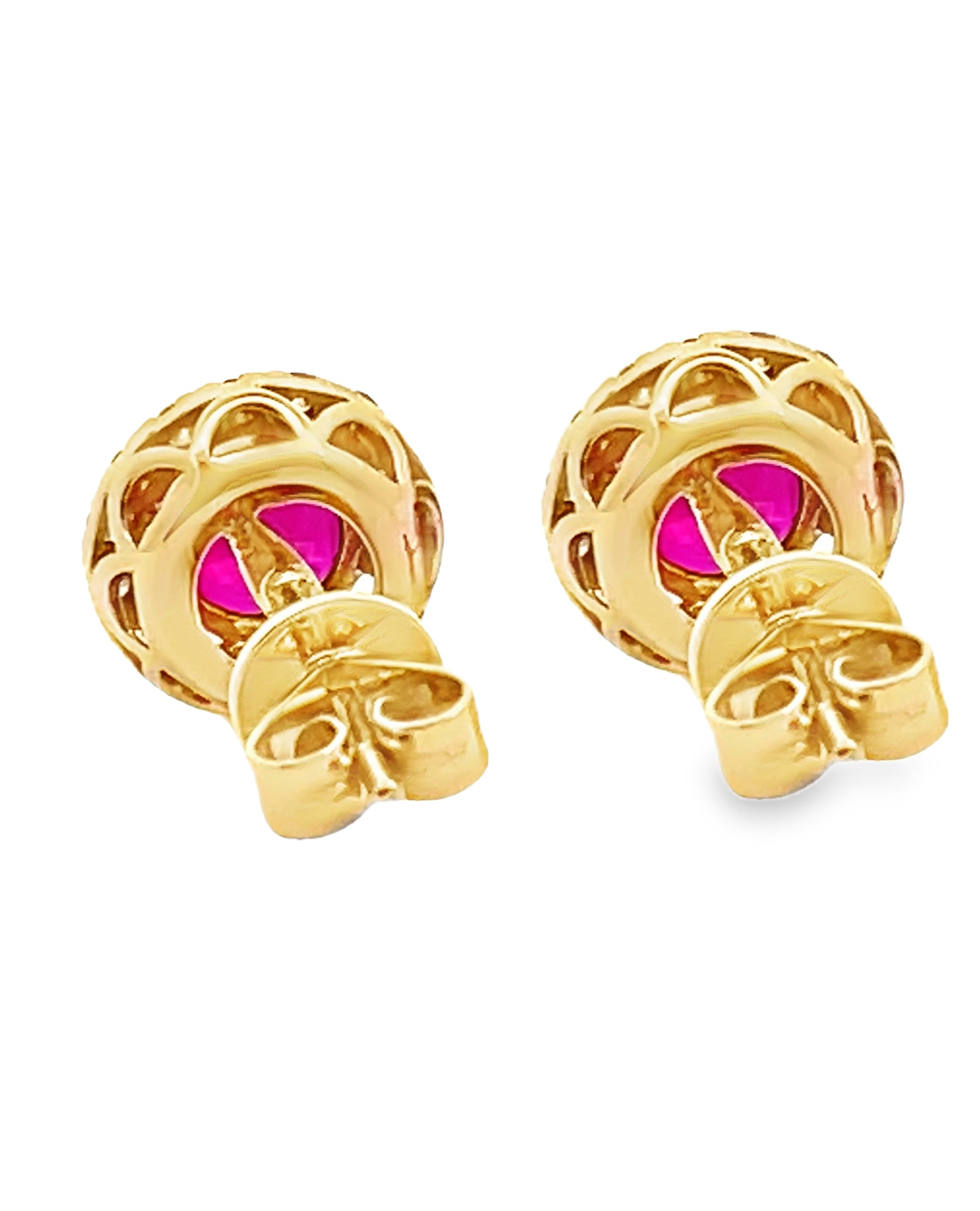 14K Yellow Gold Ruby & Diamond Earrings