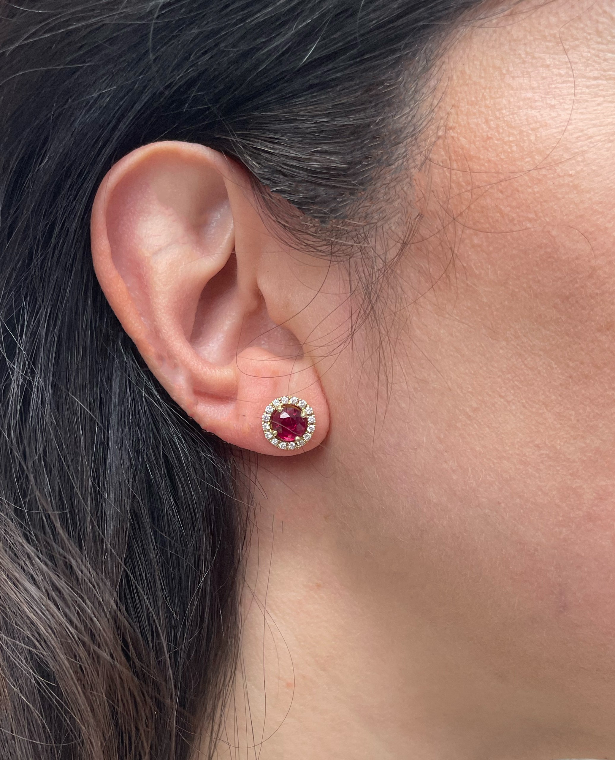 14K Yellow Gold Ruby & Diamond Earrings