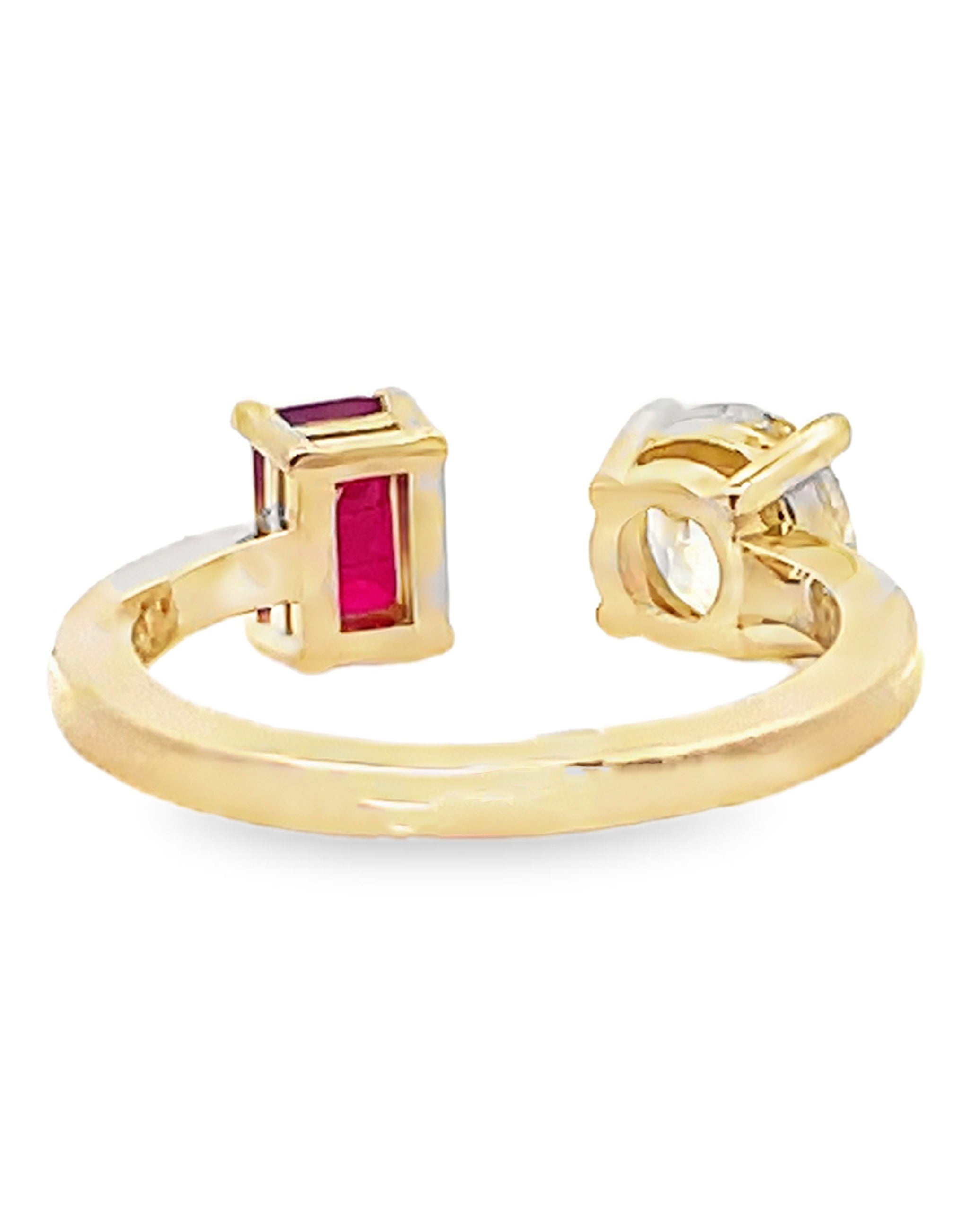 14K Yellow Gold 0.76 Carat Ruby and 1.06 Carat Diamond Prong-Set Bypass Ring