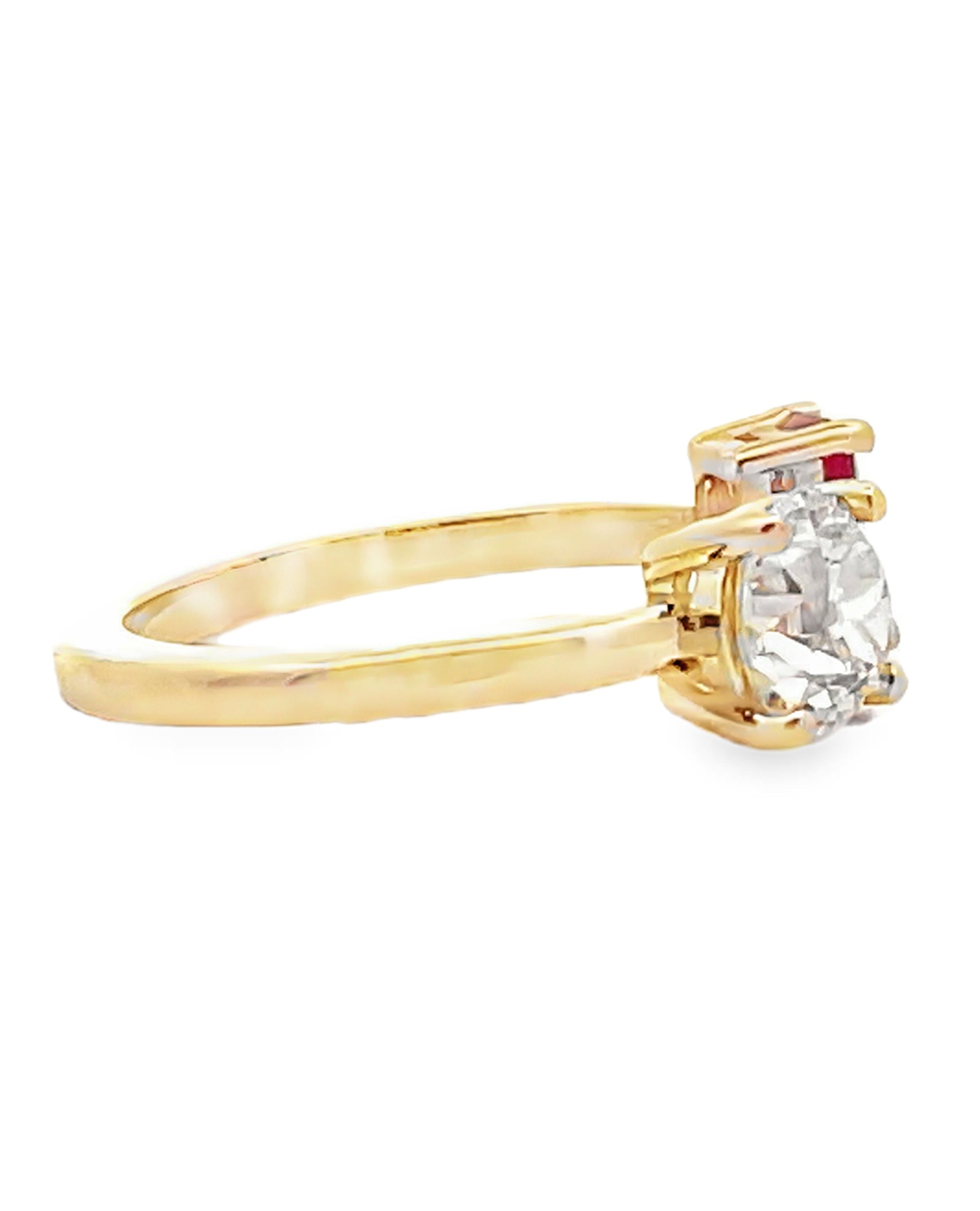 14K Yellow Gold 0.76 Carat Ruby and 1.06 Carat Diamond Prong-Set Bypass Ring