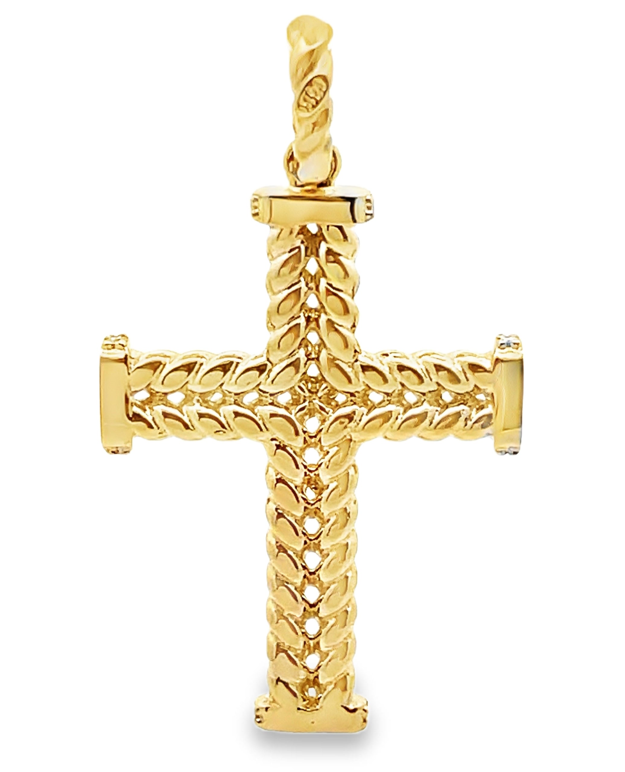 14K Yellow Gold Textured Cross with 0.18 Carat Diamonds