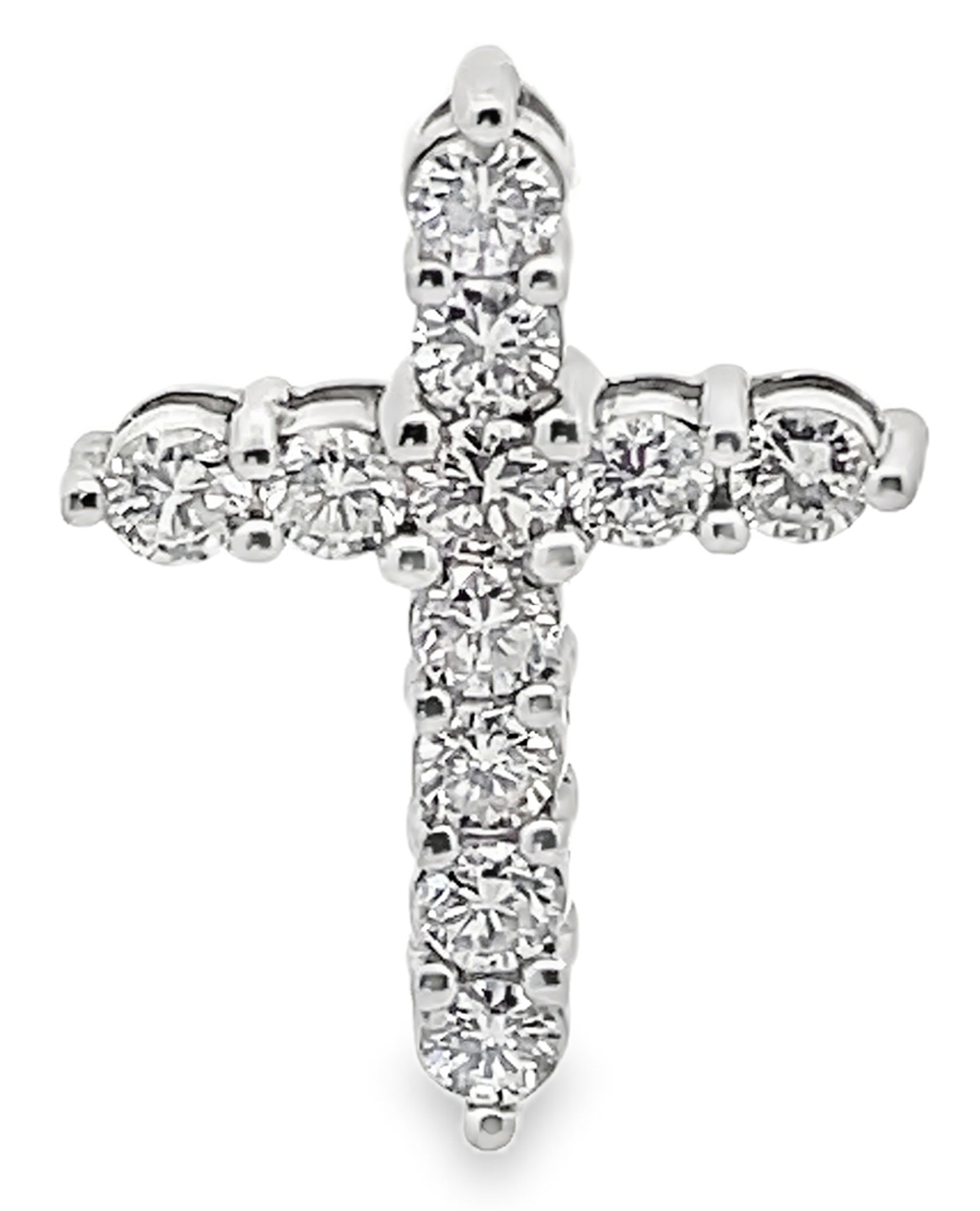 14K White Gold Diamond Cross Pendant 1.15 Carats