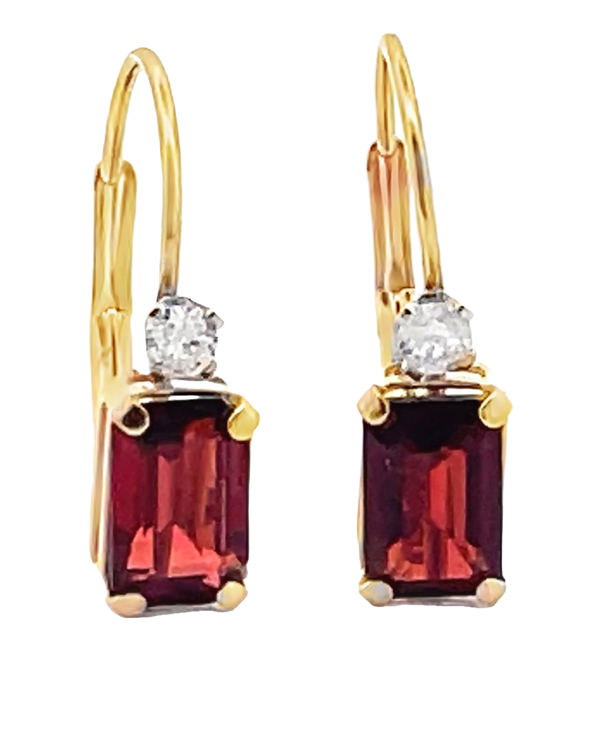 14K Yellow Gold Garnet & Diamond Drop Earrings
