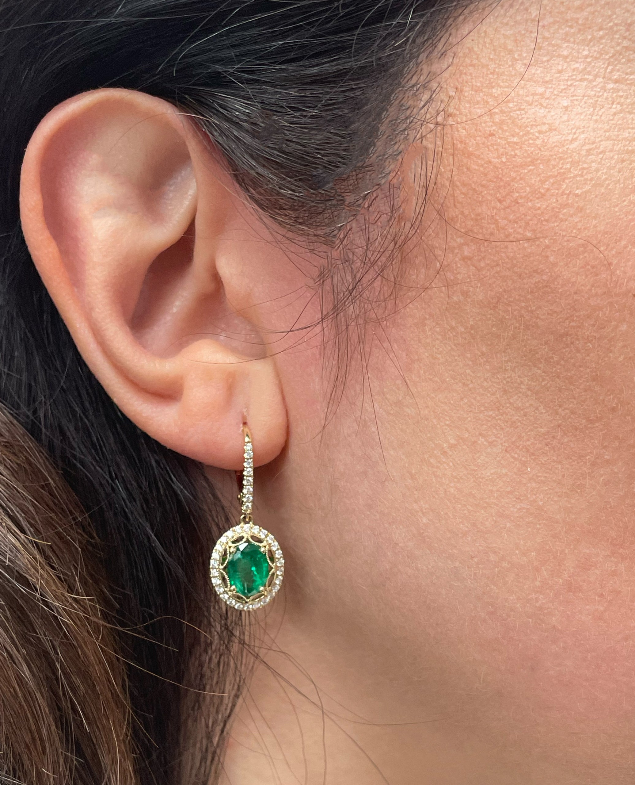 14K Yellow Gold Emerald & Diamond Fancy Drop Earrings