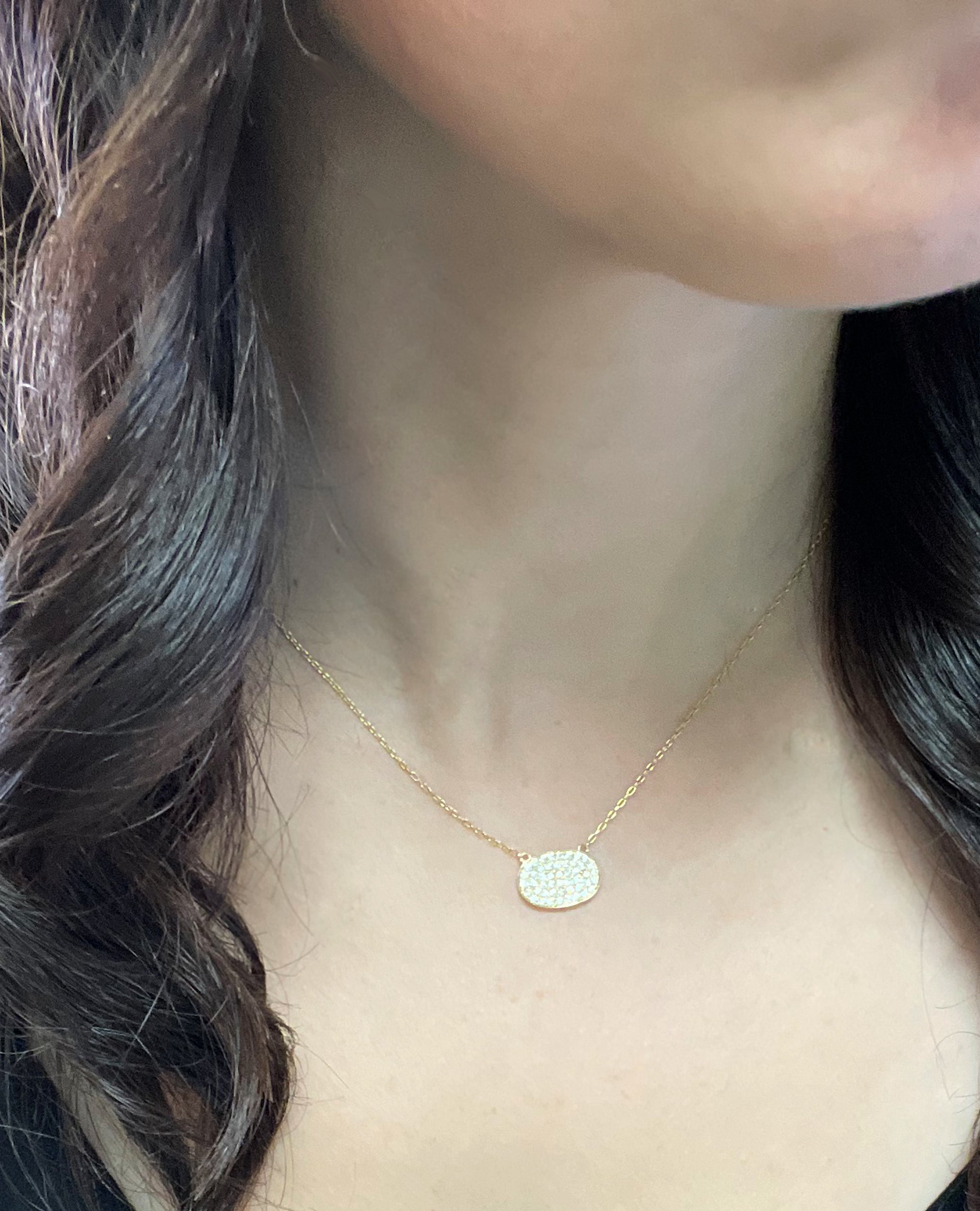 18K Yellow Gold Pave Set Oval Diamond Pendant Necklace 0.66 Carats