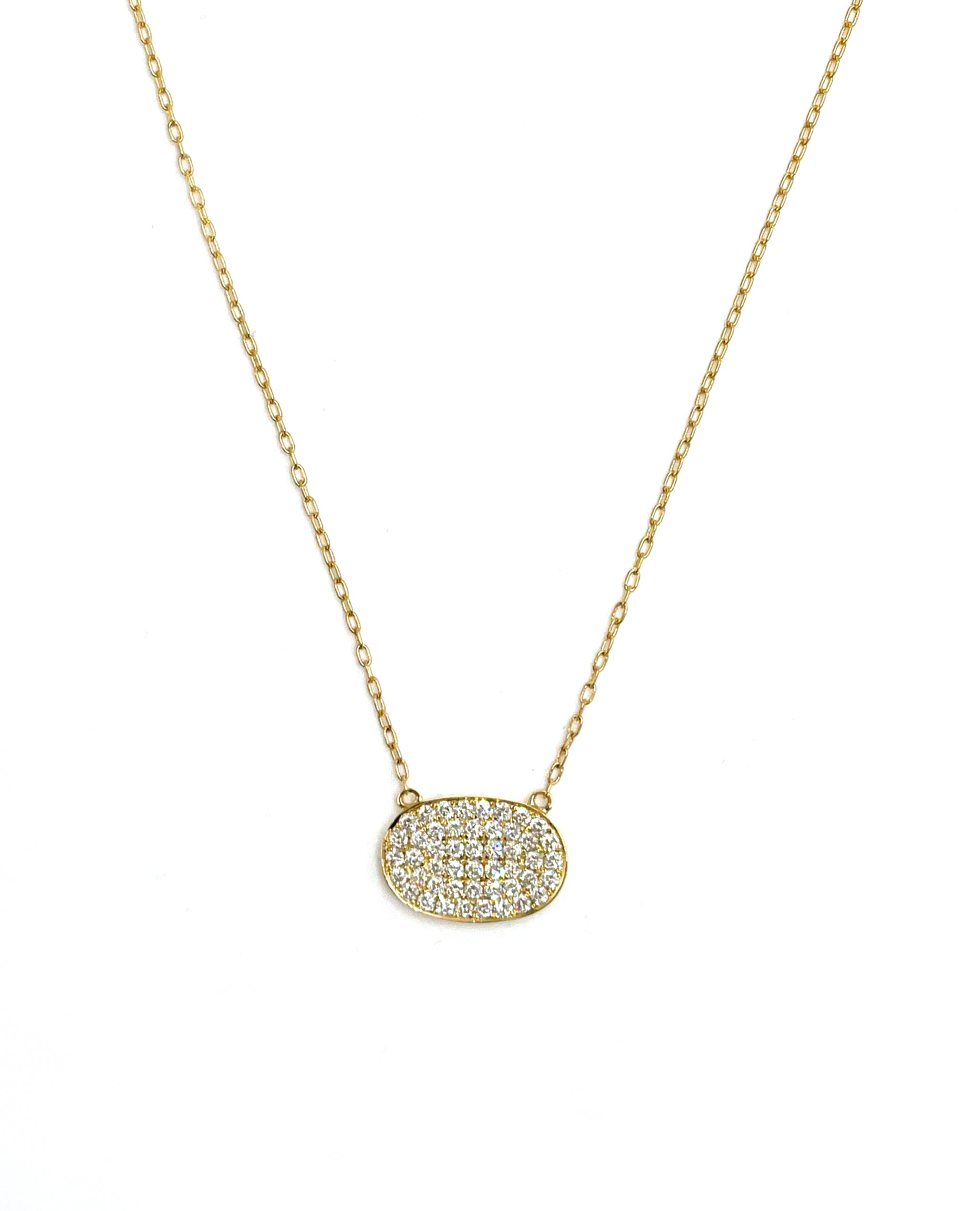 18K Yellow Gold Pave Set Oval Diamond Necklace