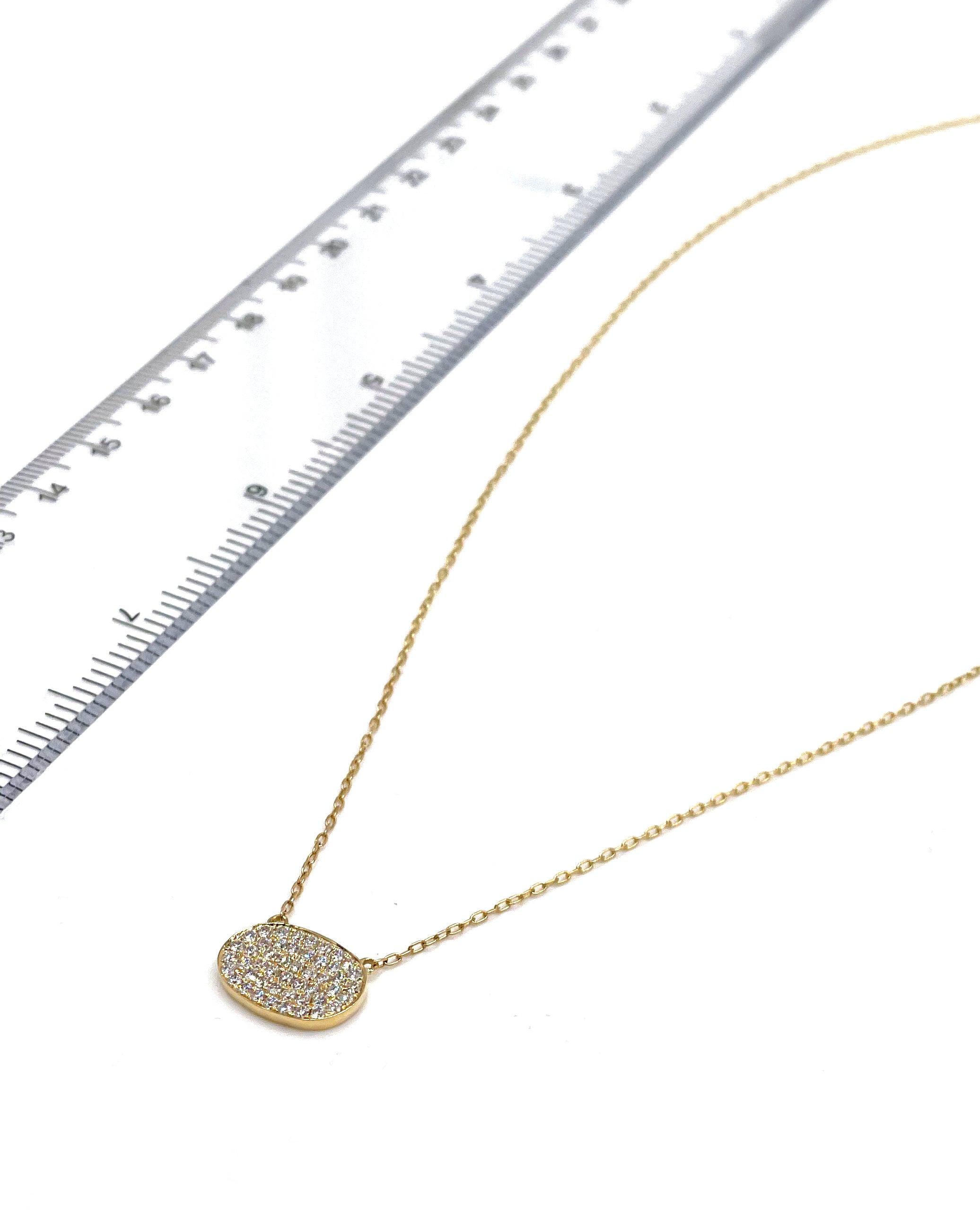 18K Yellow Gold Pave Set Oval Diamond Pendant Necklace 0.66 Carats