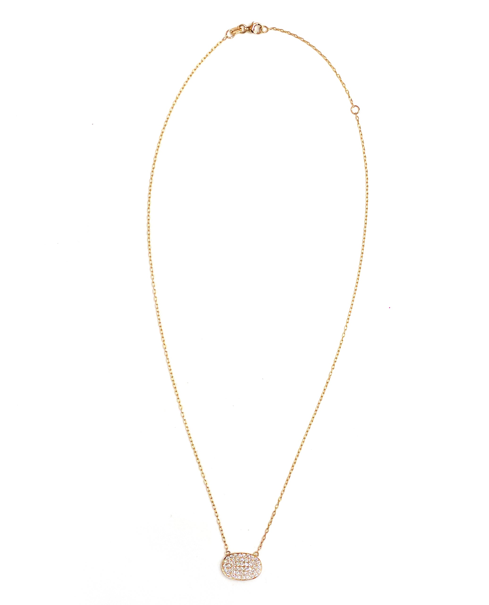 18K Yellow Gold Pave Set Oval Diamond Pendant Necklace 0.66 Carats