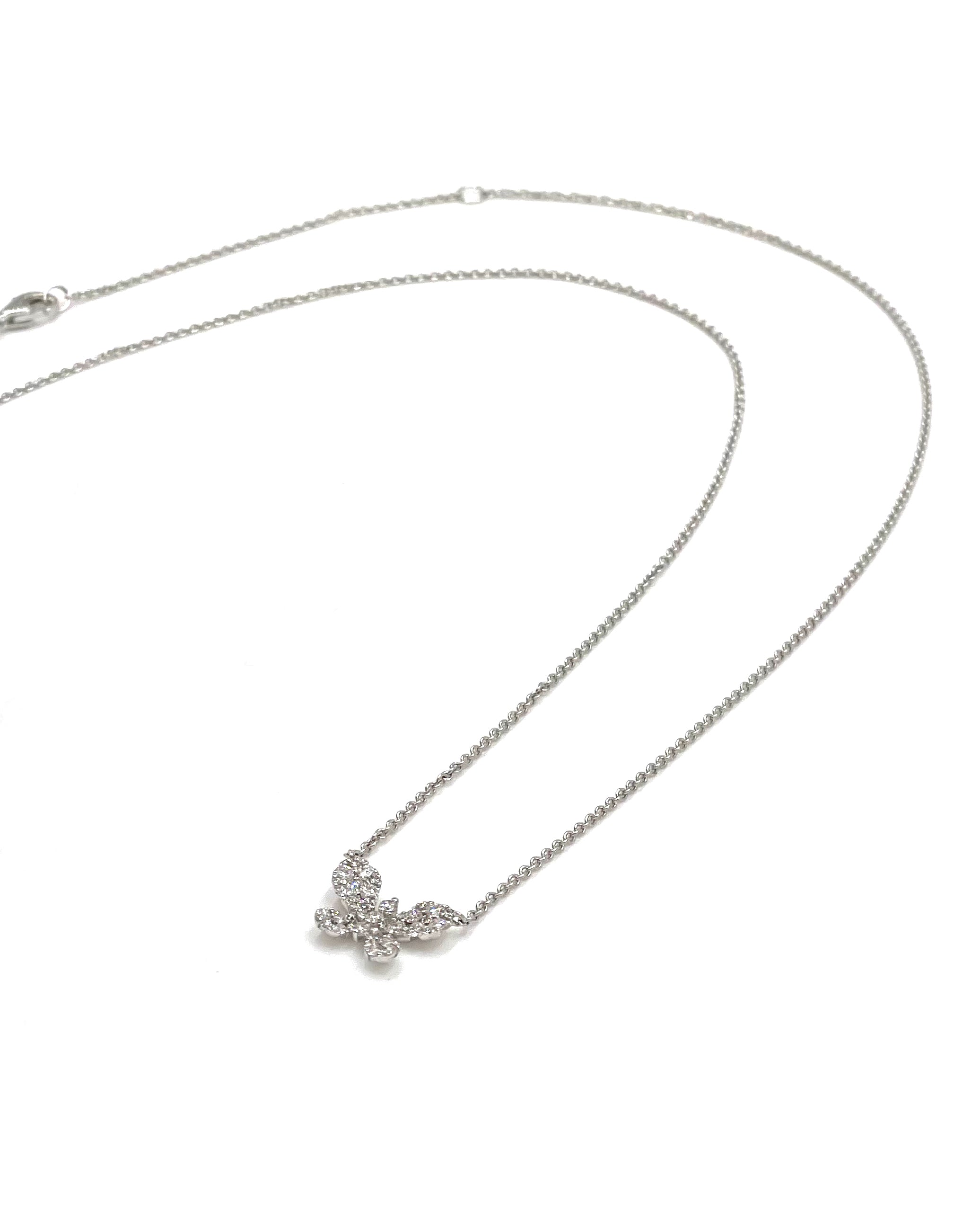 Petite Butterfly Diamond Pendant Necklace in 18K White Gold, Adjustable Length
