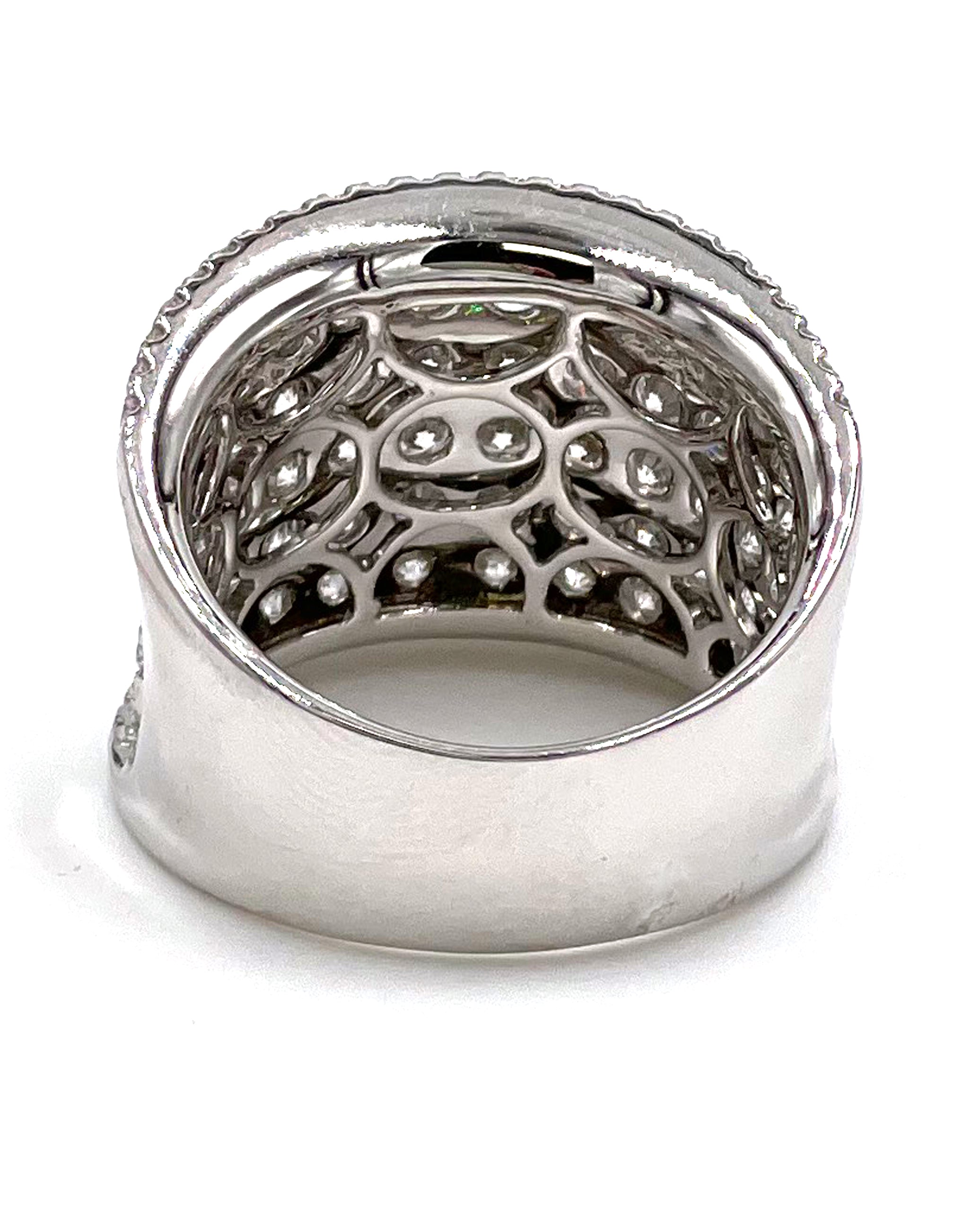 18K White Gold and 3.77 Carat Diamond Multi Row Ring with Curvature