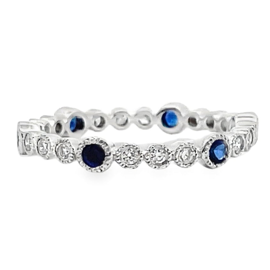 18K White Gold Ring with 6 Round Blue Sapphires 0.34 Carats and 18 Round Diamonds 0.20 Carats