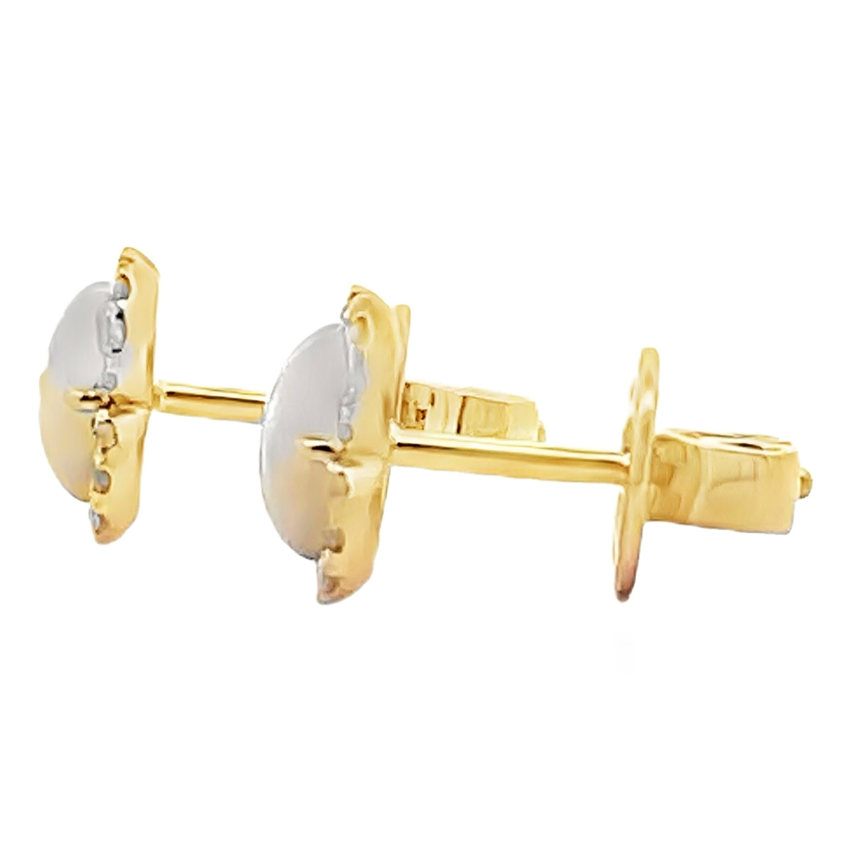 14K Yellow Gold Four Leaf 9.2mm Mother Of Pearl Stud Earrings